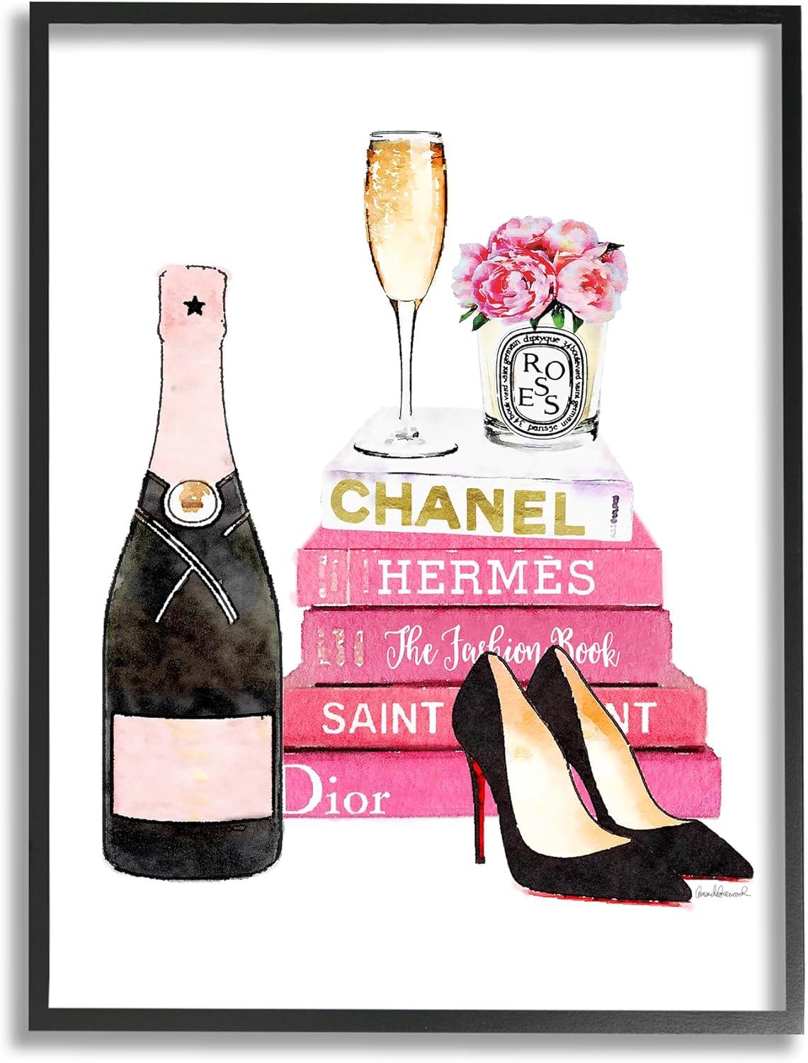 Glam Pink Fashion Book and Champagne Canvas Print