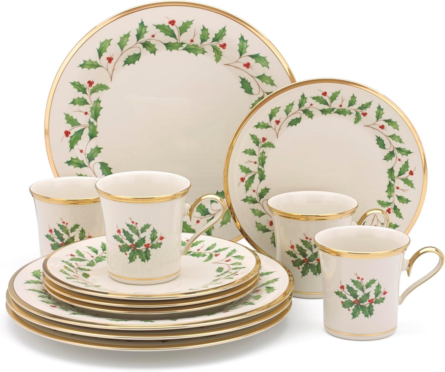 Lenox Holiday 12-Piece Porcelain Dinnerware Set with Gold Detailing