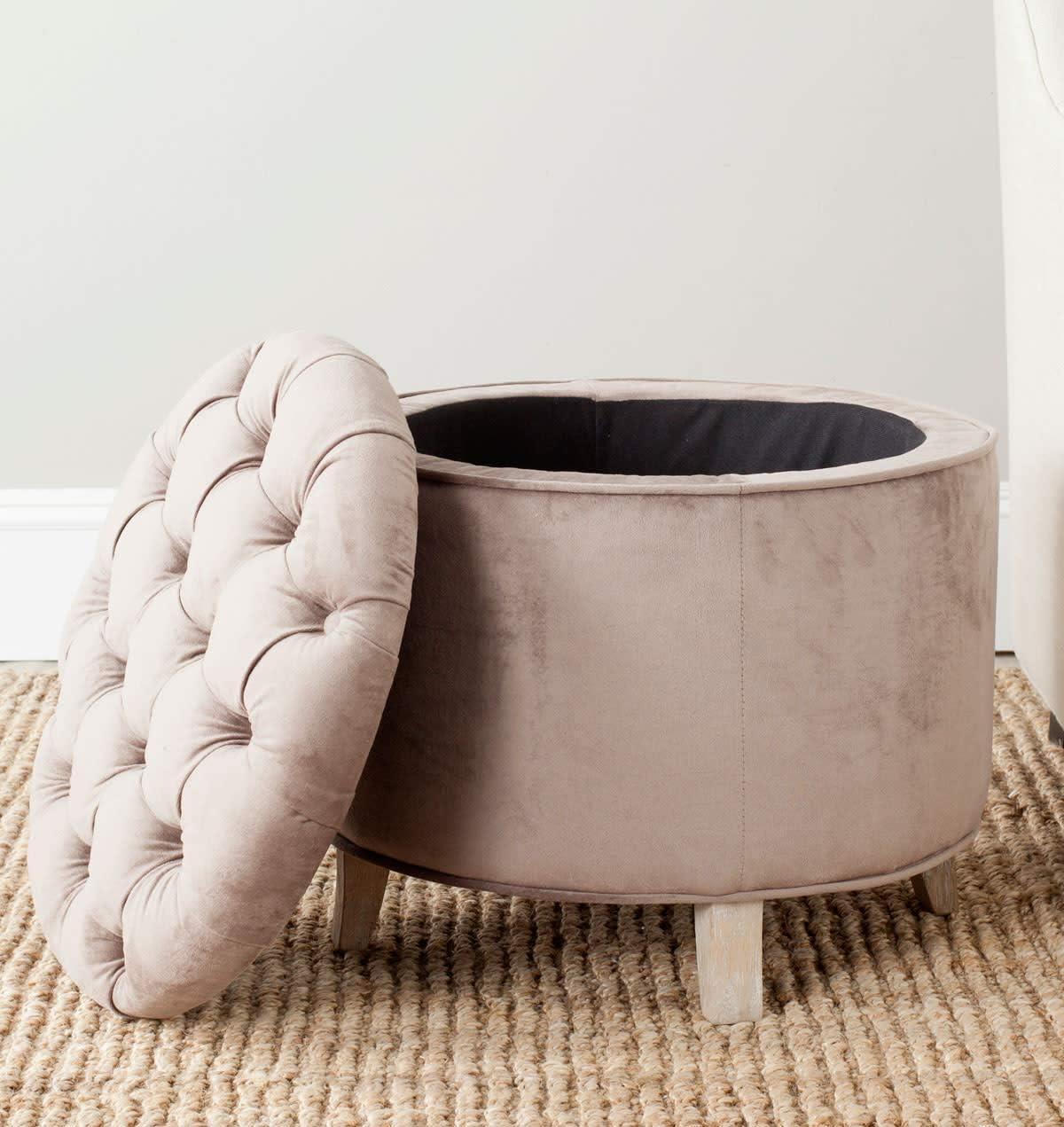 SAFAVIEH Amelia Tufted Storage Ottoman Rose Gold