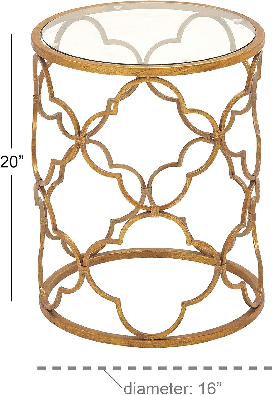 Quatrefoil Gold Metal 20" Accent Table with Glass Top