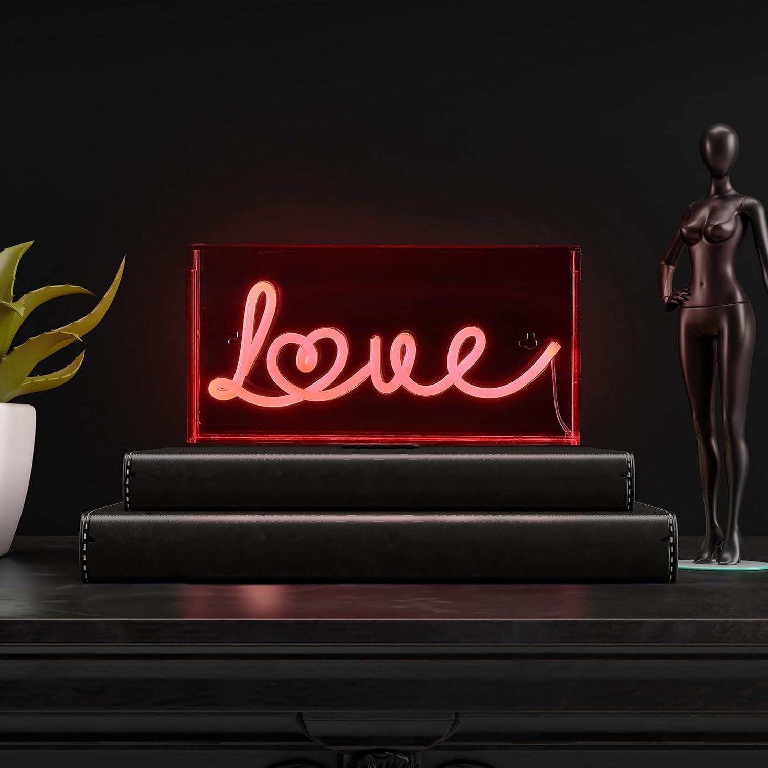 Love Red Acrylic Box USB LED Neon Light, 11.88" x 5.88"