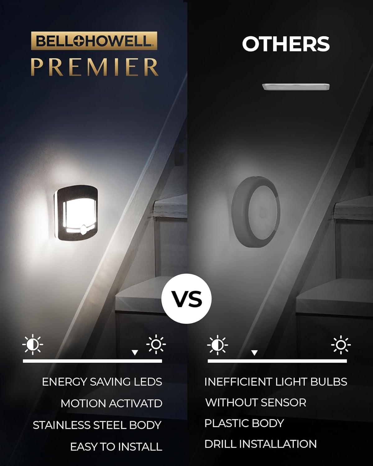 Bell+Howell Night Light 2 Sets Motion Activated Touchless Dimming Control Stick-Anywhere Closet Lights Stair Lights Wall Lights