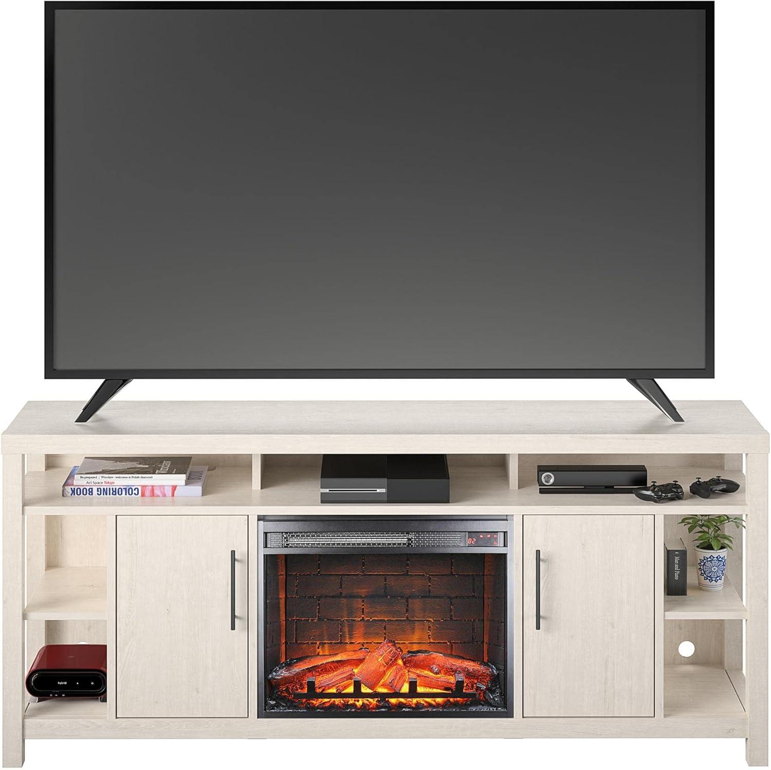 Garrick Electric Fireplace TV Console for TVs up to 75", Ivory Oak