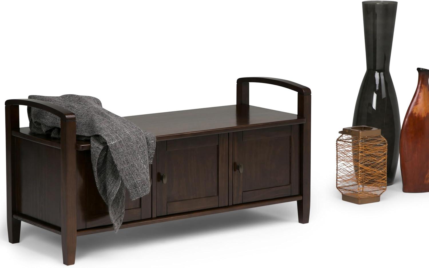 Rustic Natural Aged Brown Solid Wood Entryway Storage Bench