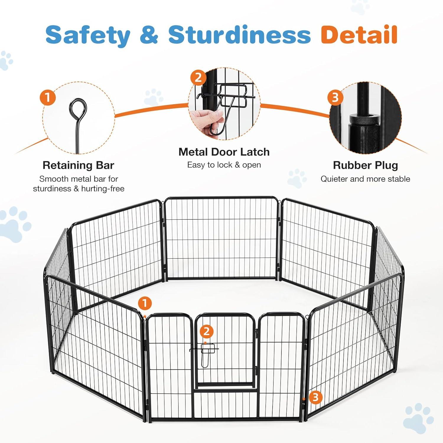 Dog Playpen Indoor Fence 8Panel 24" Height Metal Exercise Pen with Door Small Puppy/Medium/Large Dogs Animal Pet for Outdoor, Garden, Yard