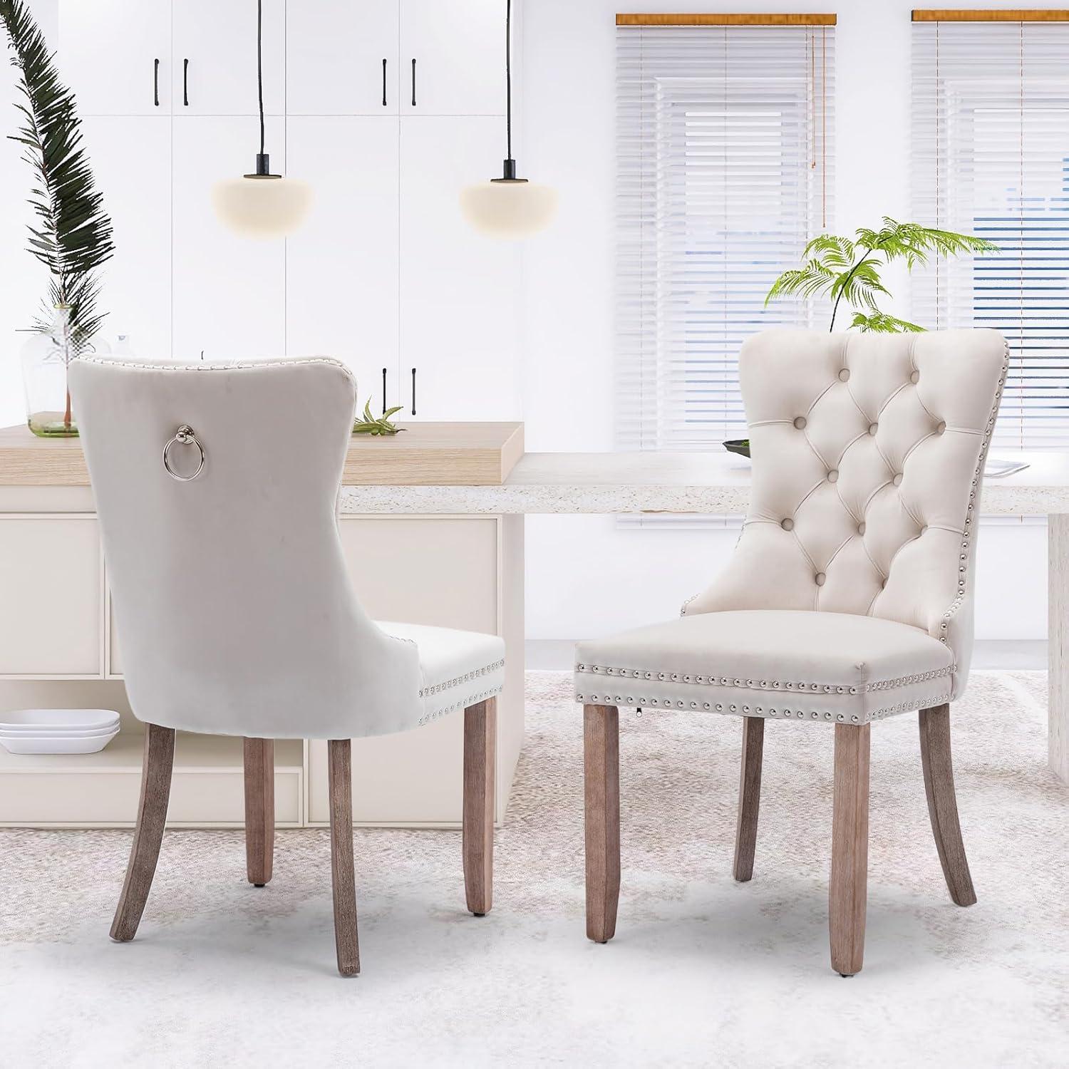 ODUSE-DAILY Velvet Dining Chairs Set of 2, Navy Kitchen & Dining Room Chairs, Tufted Dining Chairs, Fabric Upholstered, Solid Wood, Sillas De Comedor (Blue, 2 Pcs)