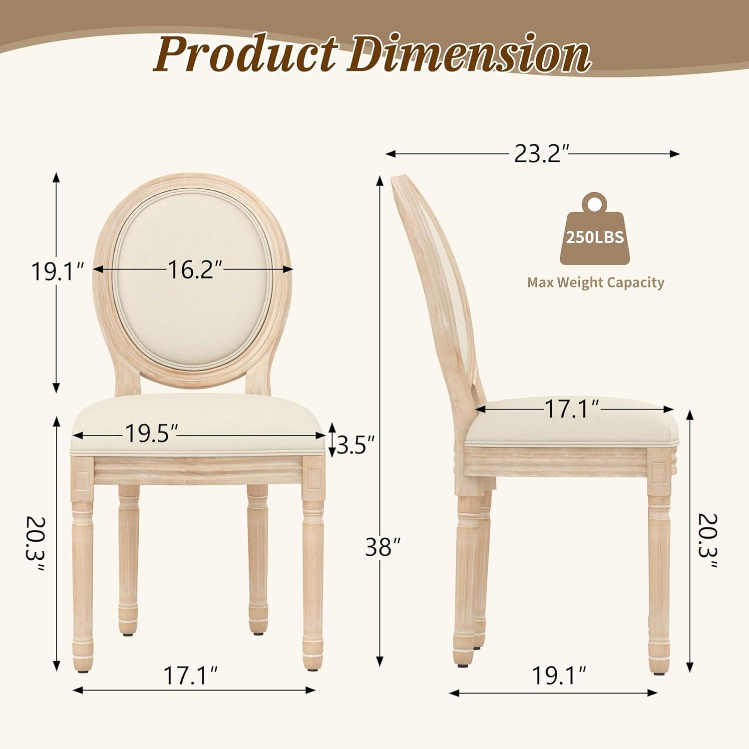 French Country Dining Chairs Set of 4, Cream Kitchen & Dining Room Chairs Set of 4, Ivory Linen Upholstered Dining Chairs, Wood Legs, Sillas De Comedor (Fabric, Beige, 4Pcs)