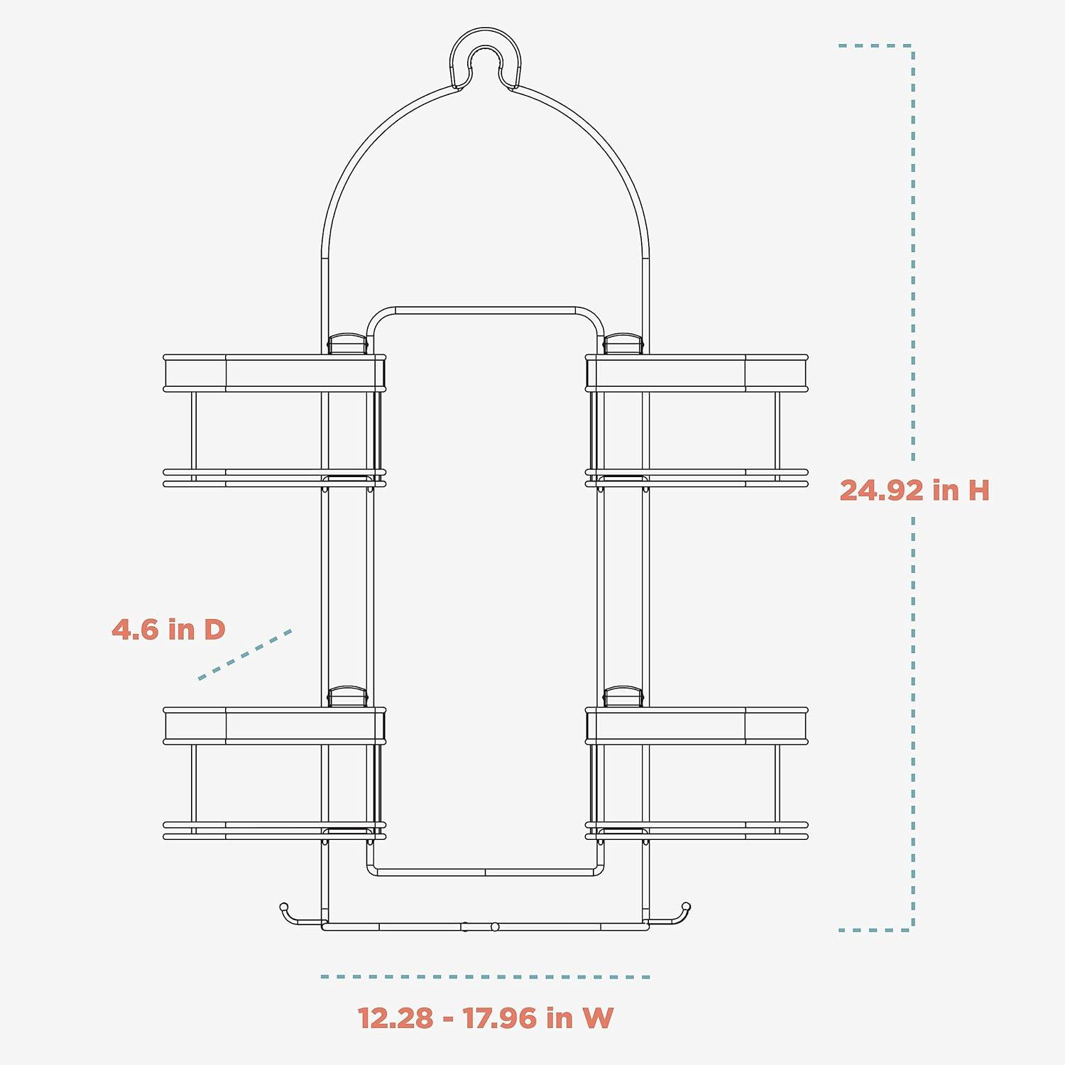 Hanging Shower Caddy, Over the Shower Head Bathroom Storage, Stainless Steel, For Handheld Shower Hoses, Rust Resistant, No Drilling, Expandable Organizer, 4 Baskets, Razor Holders, Hooks