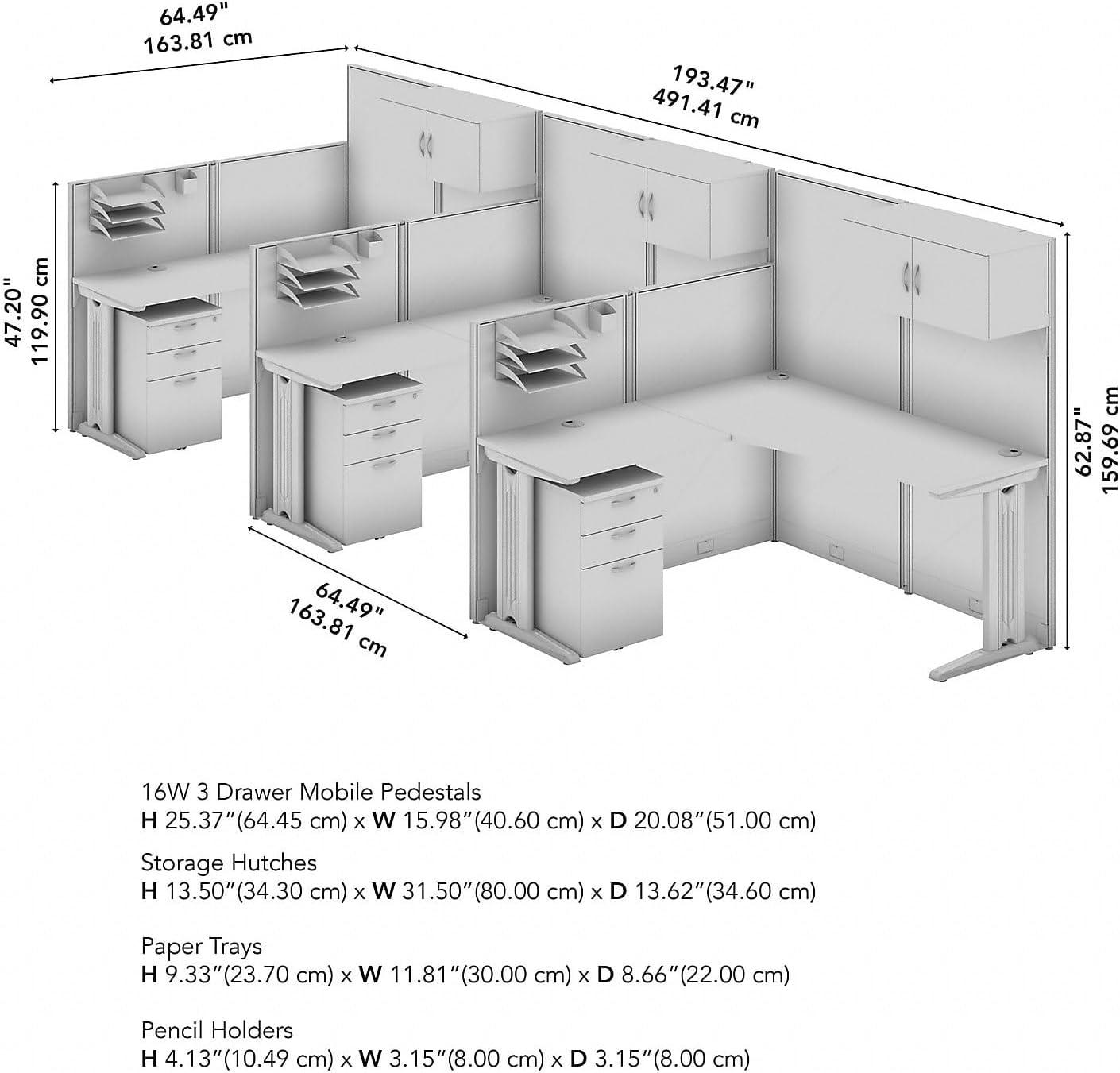 Office In An Hour L-Shaped 3 Person Cubicle with Cable Management