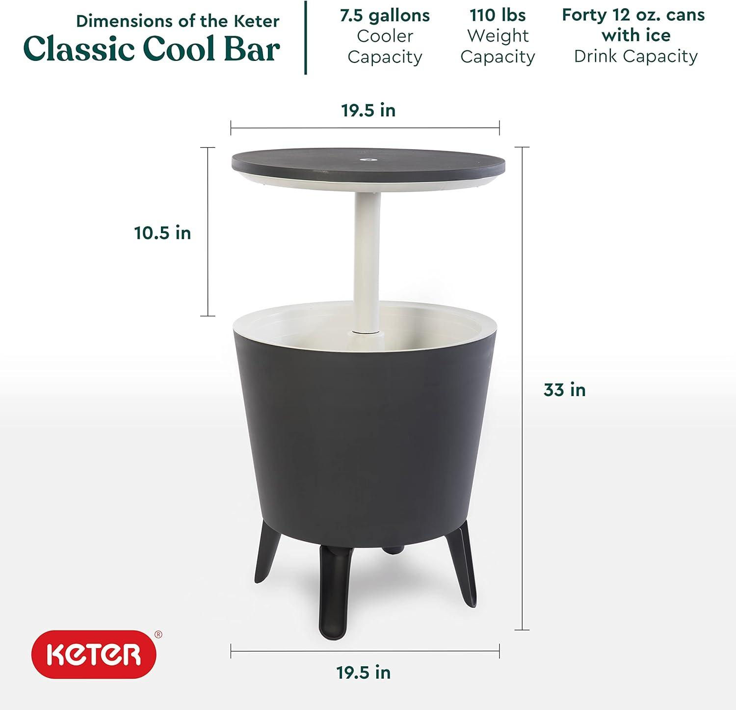 Keter Keter 32 Qt. Cool Bar Cooler Outdoor Weather Resistant Patio Furniture 2 in 1 Pop Up Cocktail Side Table and Beverage Cooler Combo