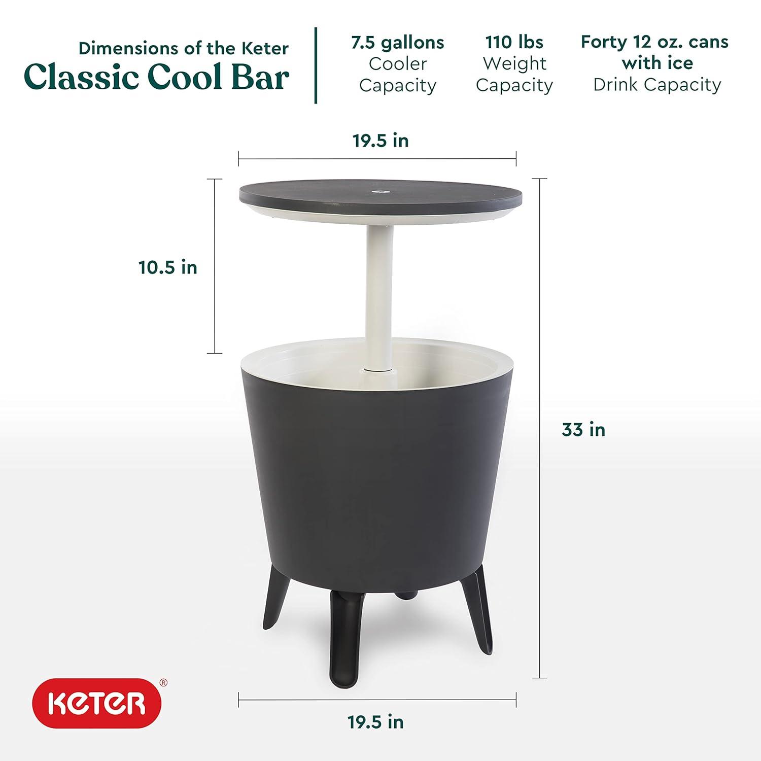 Keter Keter 32 Qt. Cool Bar Cooler Outdoor Weather Resistant Patio Furniture 2 in 1 Pop Up Cocktail Side Table and Beverage Cooler Combo