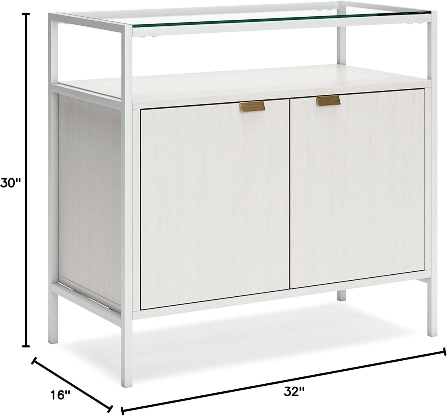 White Modern Accent Cabinet with Glass Top and Doors