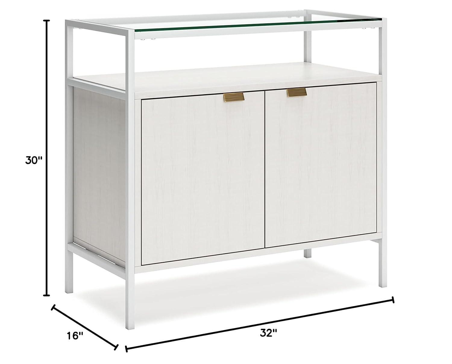 White Modern Accent Cabinet with Glass Top and Doors