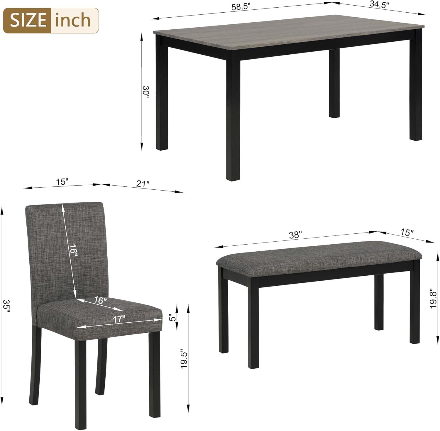 UHOMEPRO Dining Table Set for 4, 5 Piece Dining Room Set with 4 Upholstered Chairs, Rectangle Kitchen Table and Chairs for 4 Persons, Rustic Wood Kitchen Table Set for Dining Room Nook, White+Brown