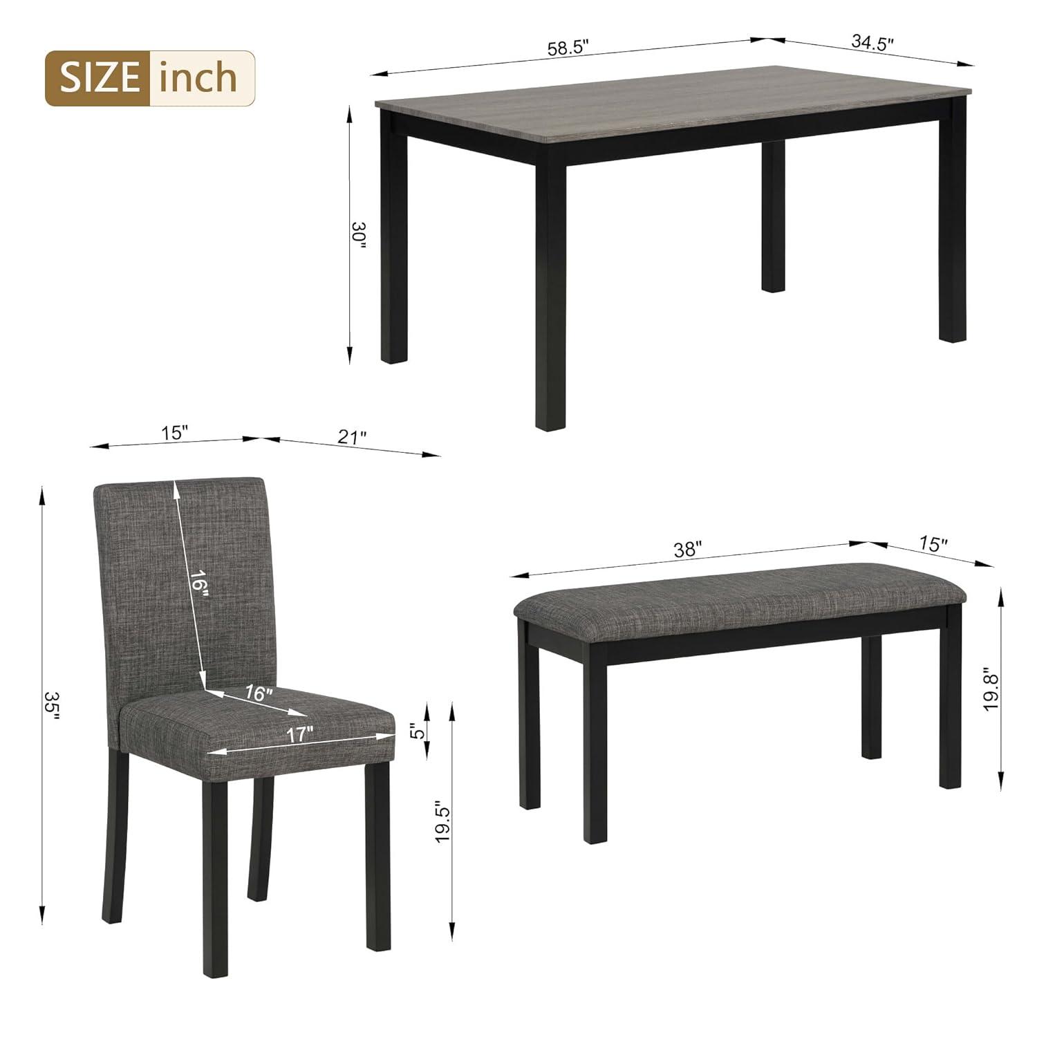 UHOMEPRO Dining Table Set for 4, 5 Piece Dining Room Set with 4 Upholstered Chairs, Rectangle Kitchen Table and Chairs for 4 Persons, Rustic Wood Kitchen Table Set for Dining Room Nook, White+Brown