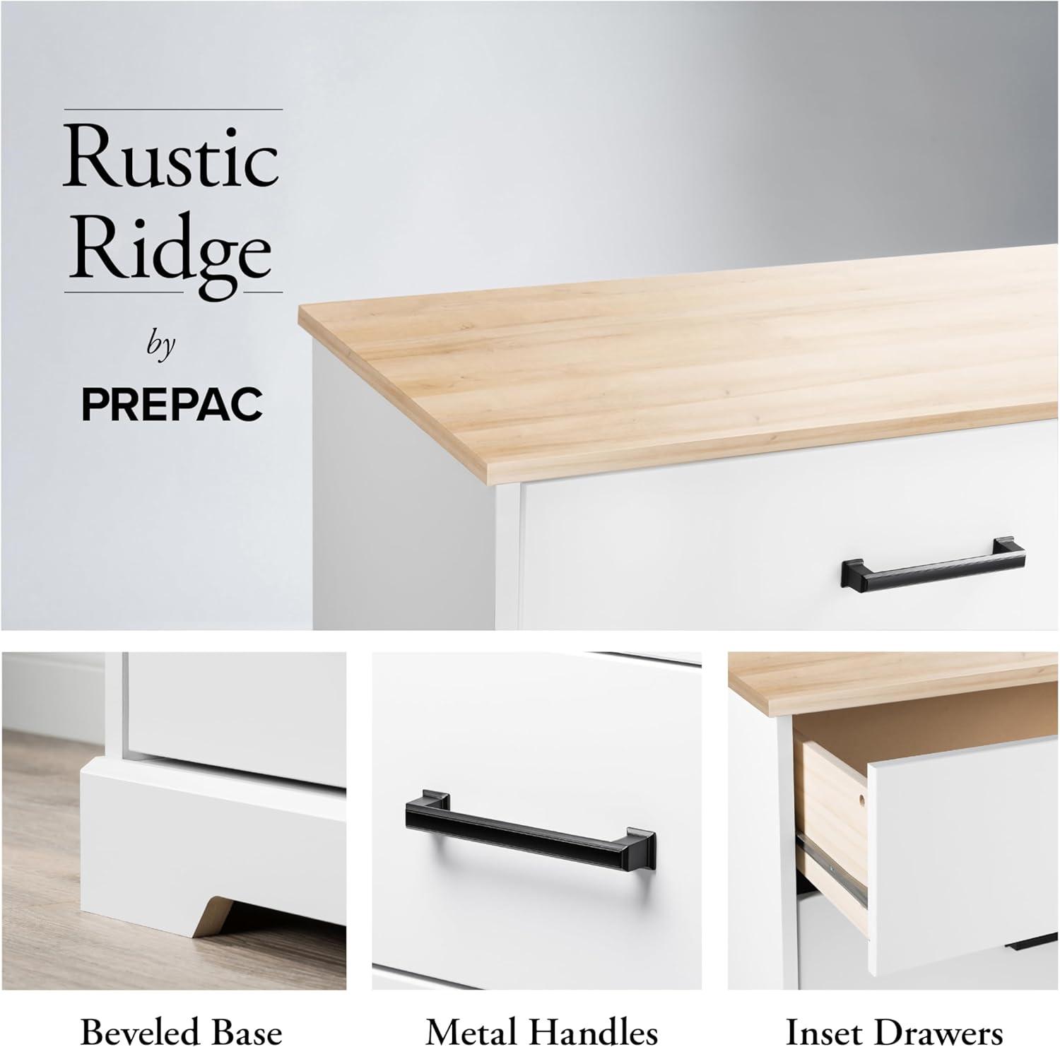 Prepac Rustic Ridge Farmhouse 6 Drawer Bedroom Dresser White/Oak