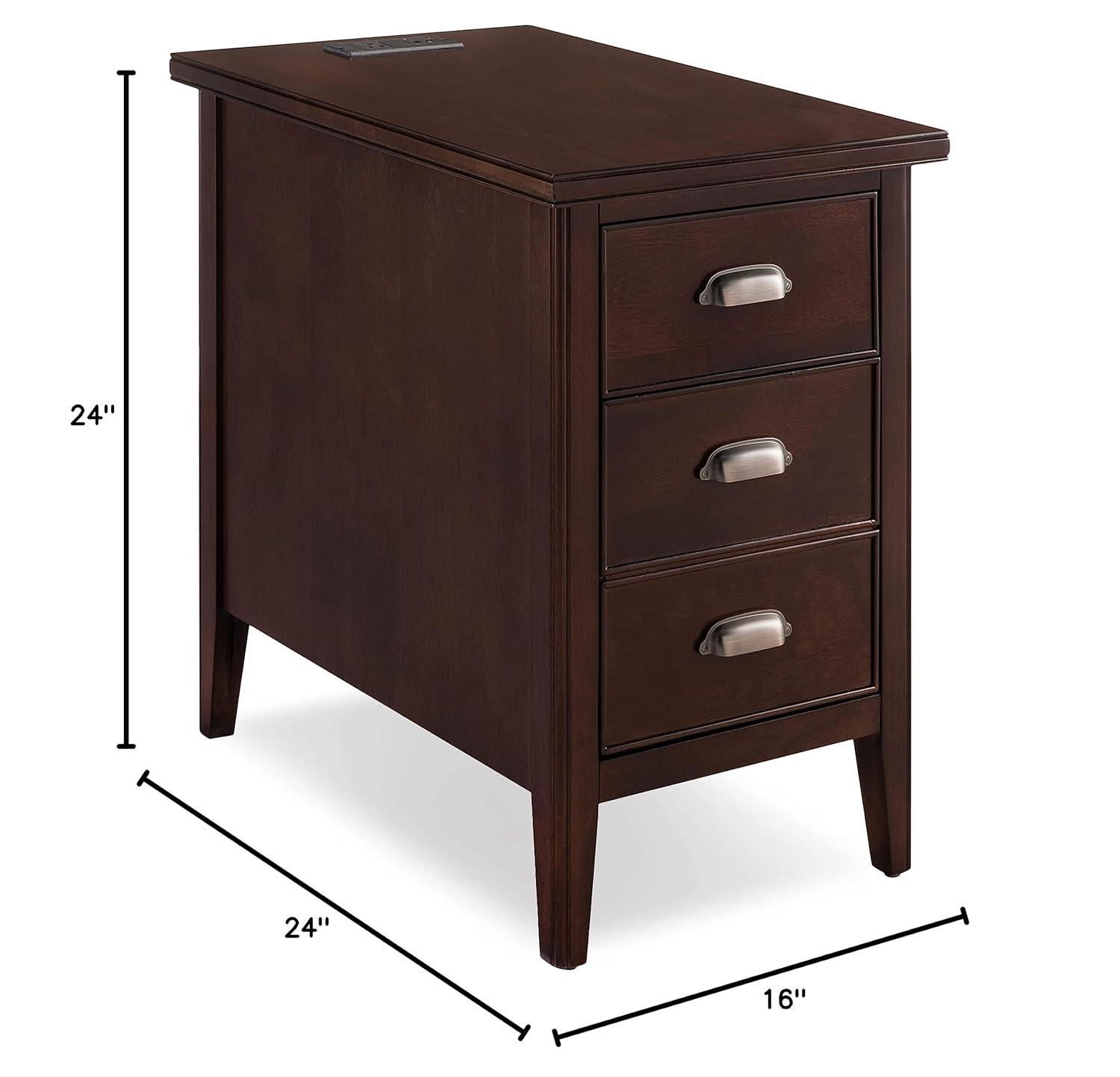 Leick Home 10508 Laurent Cabinet End Table with Top Drawer, Door and 2-plug AC/USB Outlet, Chocolate Cherry