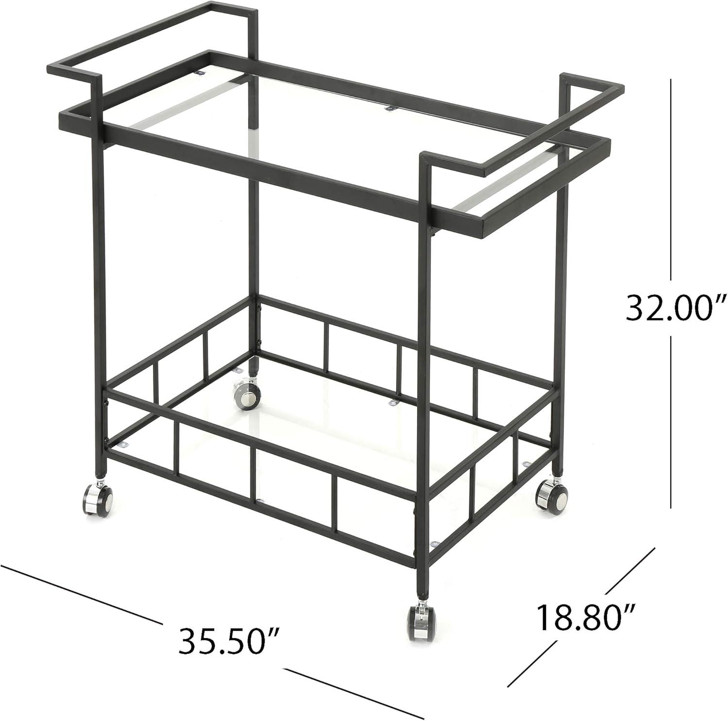 Christopher Knight Home Ambrose Indoor Industrial Iron Bar Cart with Tempered Glass Shelves, Black