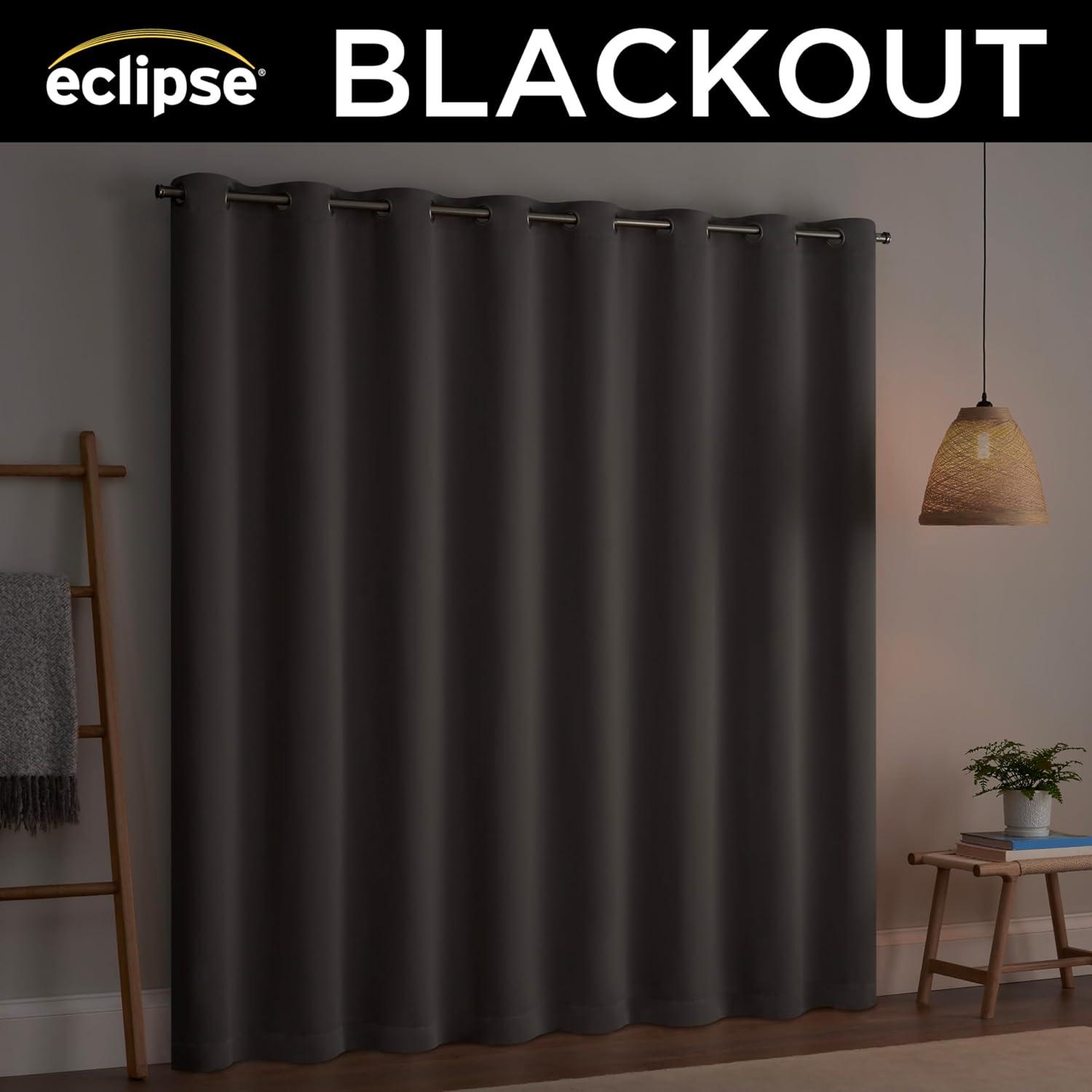 Eclipse Blackout Curtains, Darrell Thermaweave Grommet Extra Wide Curtains, Sliding Door Curtains 84 in x 100 in, Grey, Sold as a Single Curtain Panel