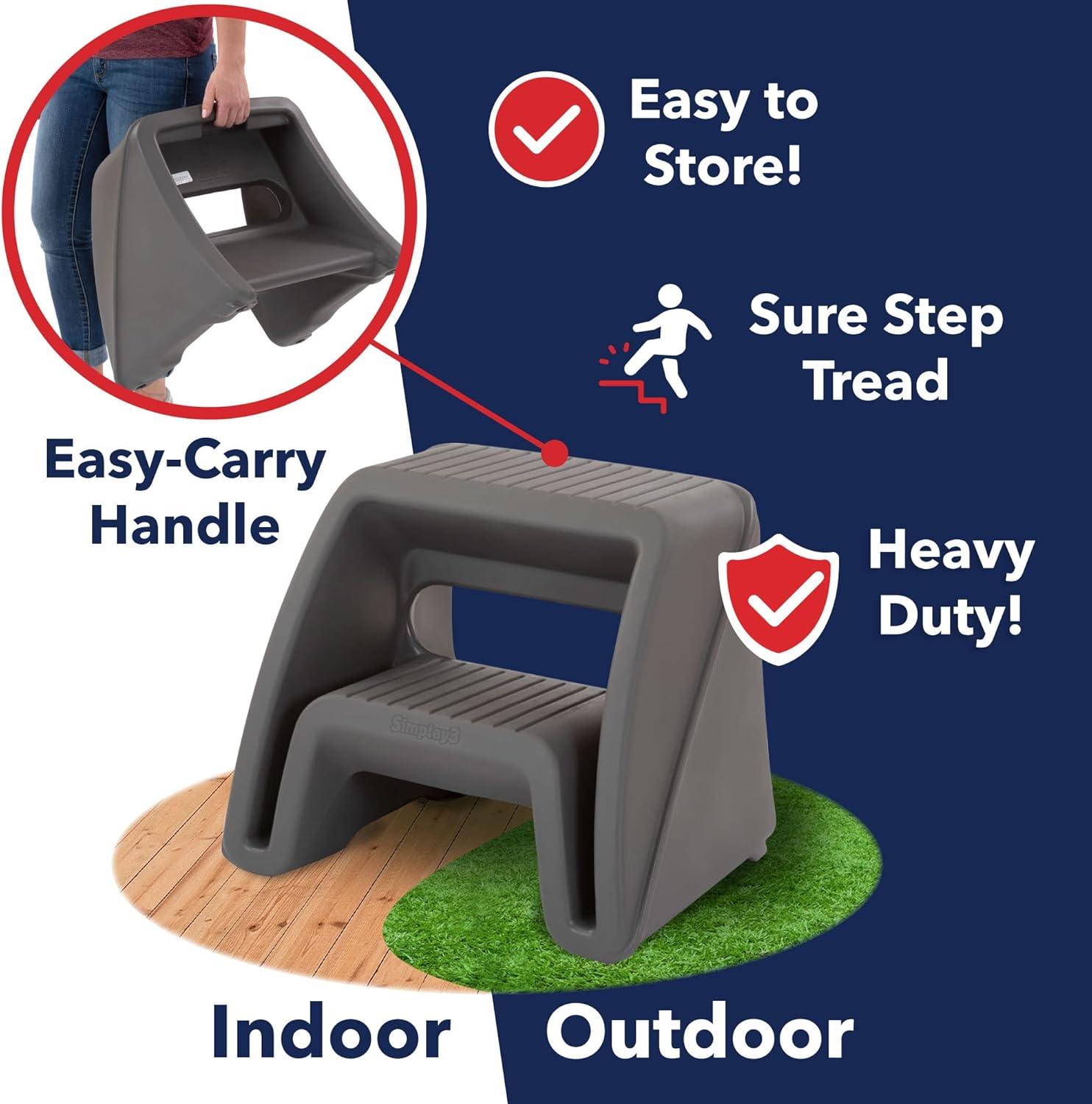 Gray Plastic 2-Step Indoor/Outdoor Step Stool