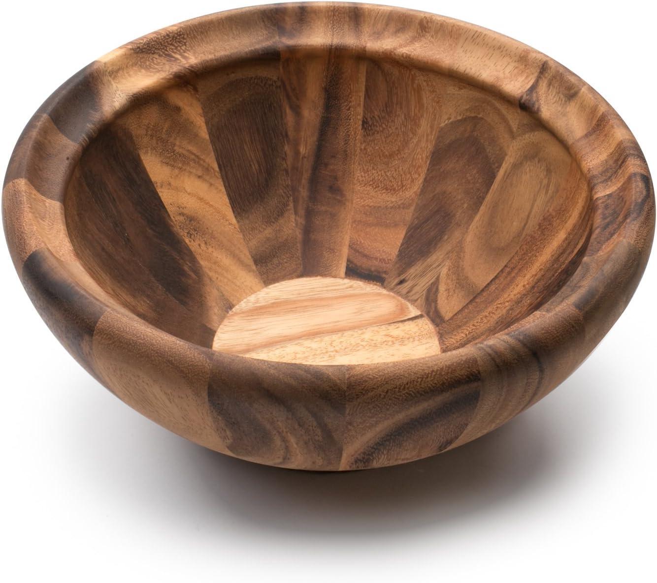 Large Acacia Wood Round Salad Serving Bowl