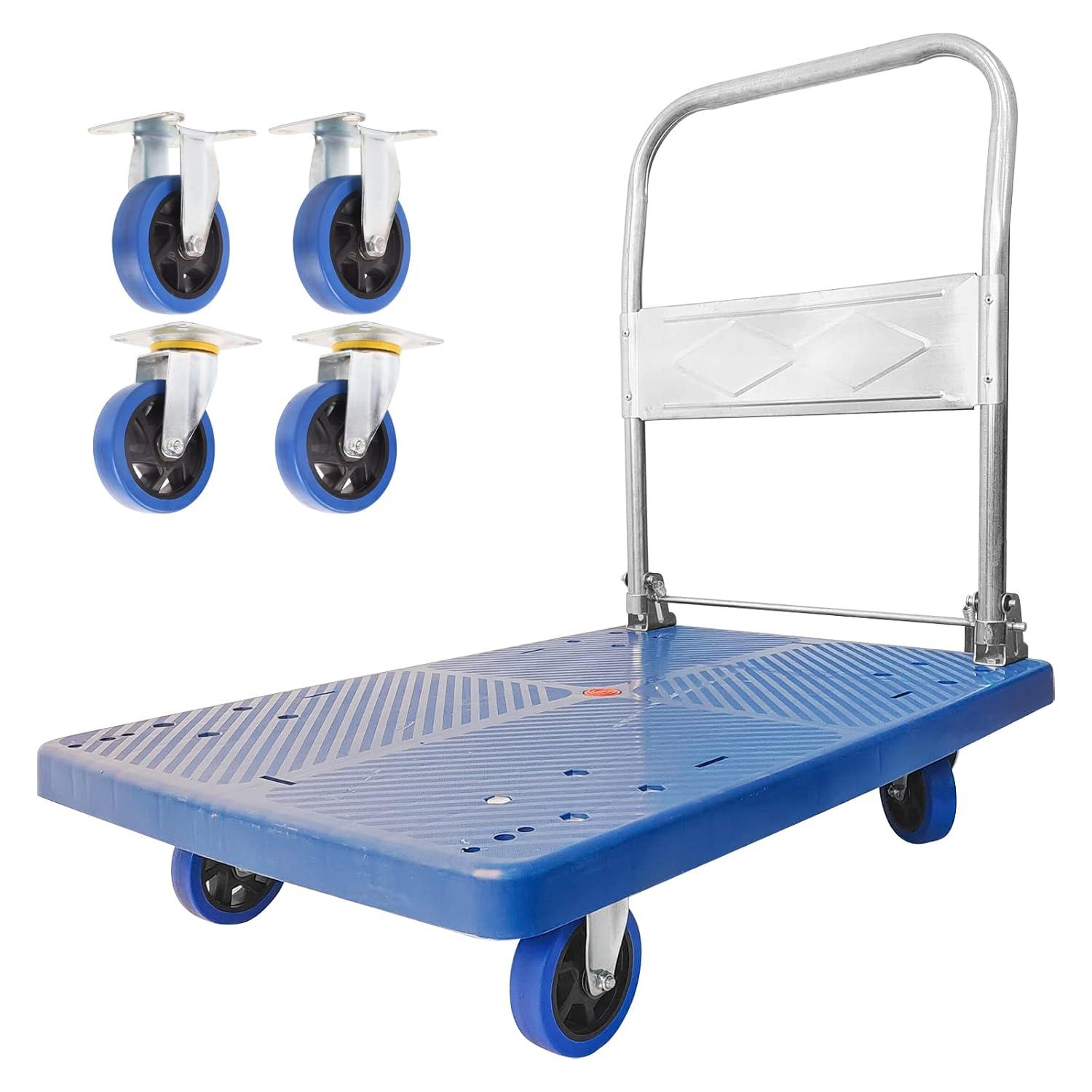 Push Cart Dolly 660 lbs. Capacity Platform Truck Foldable Platform Cart Upgraded Heavy Duty Moving Cart with PU Wheels for Home Garden Warehouse Garage Workshops