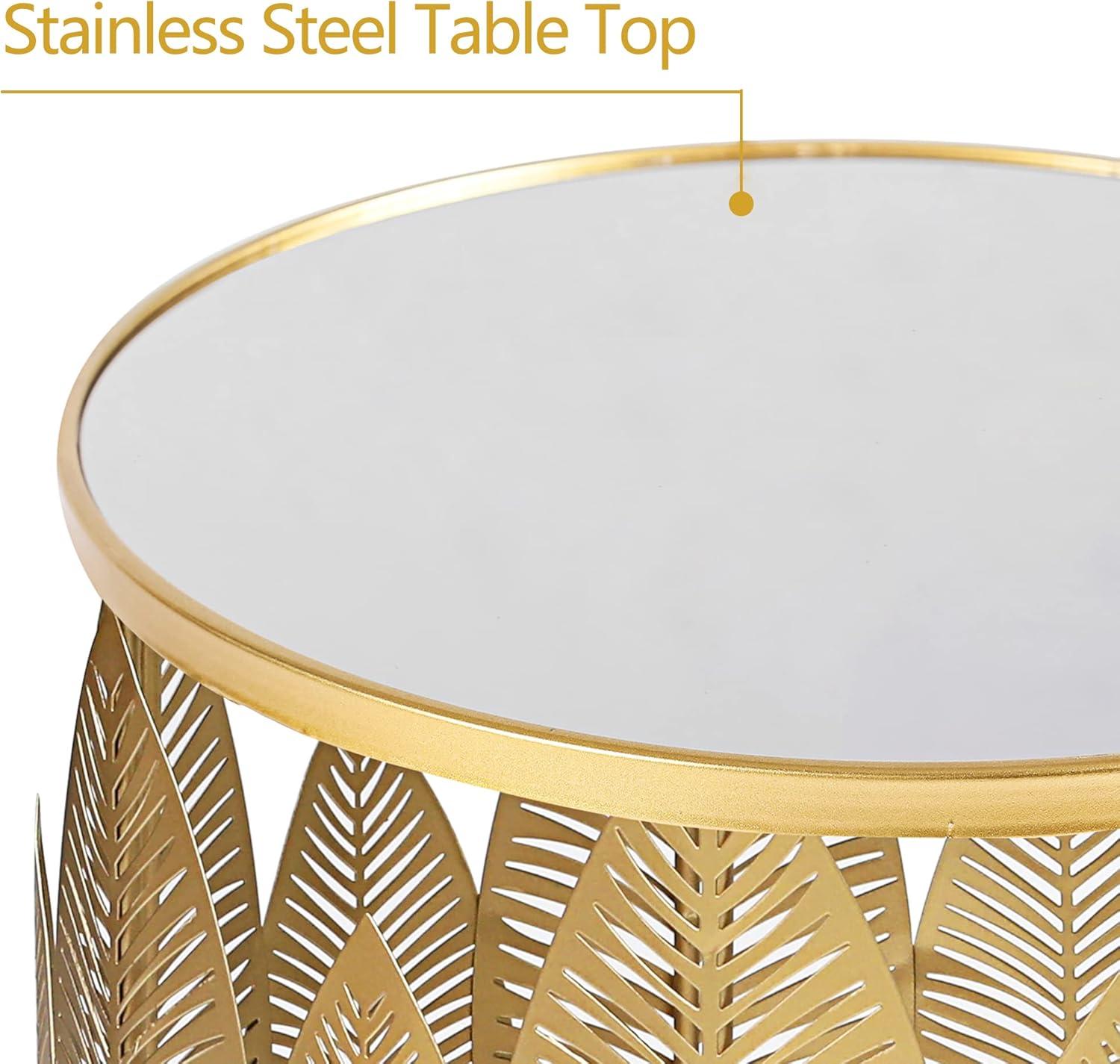 Gold Leaf Round Mirrored Nesting Side Tables Set