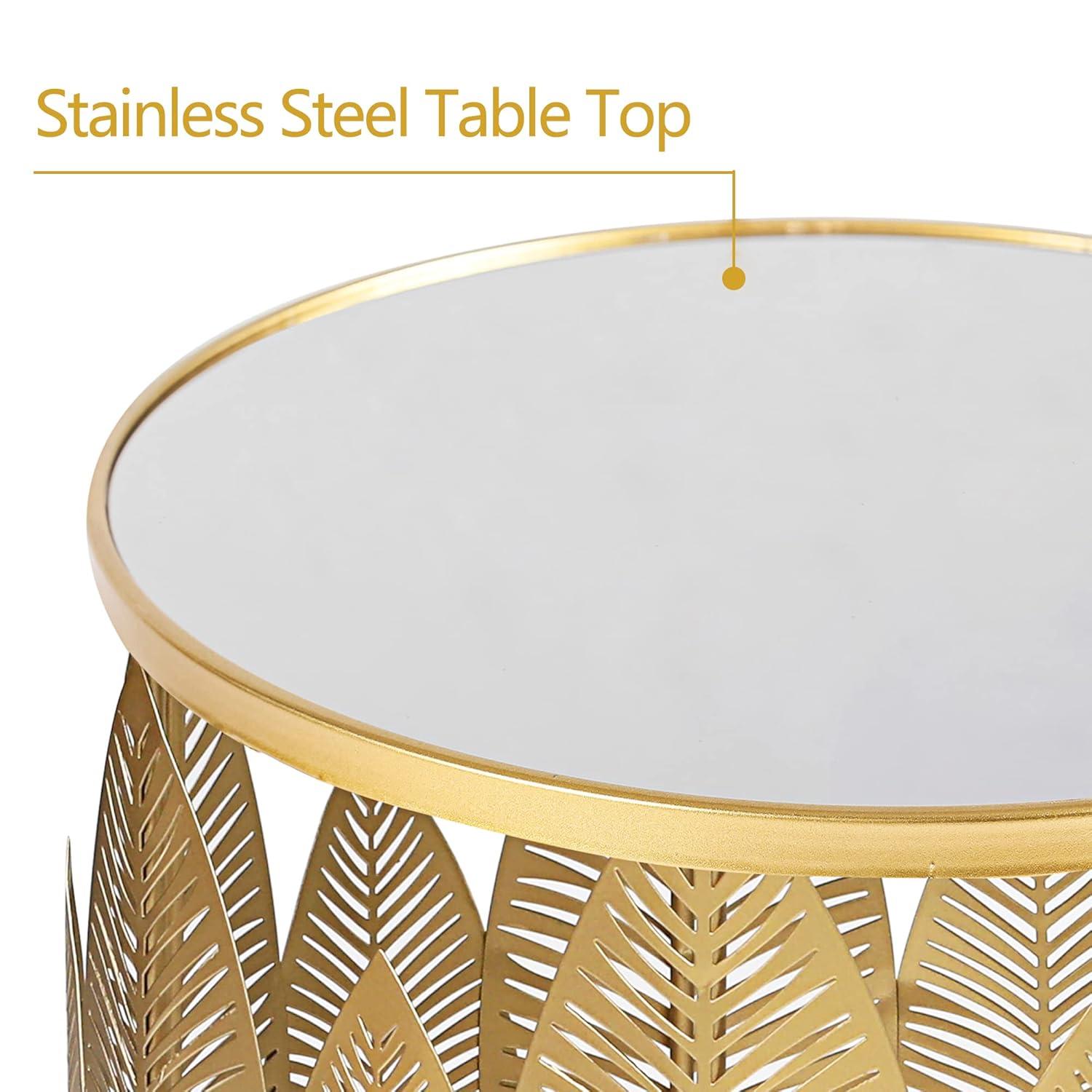 Homebeez End Tables Set of 2, Gold Nesting Side Coffee Table Decorative Round Nightstands (Stainless Steel Top)
