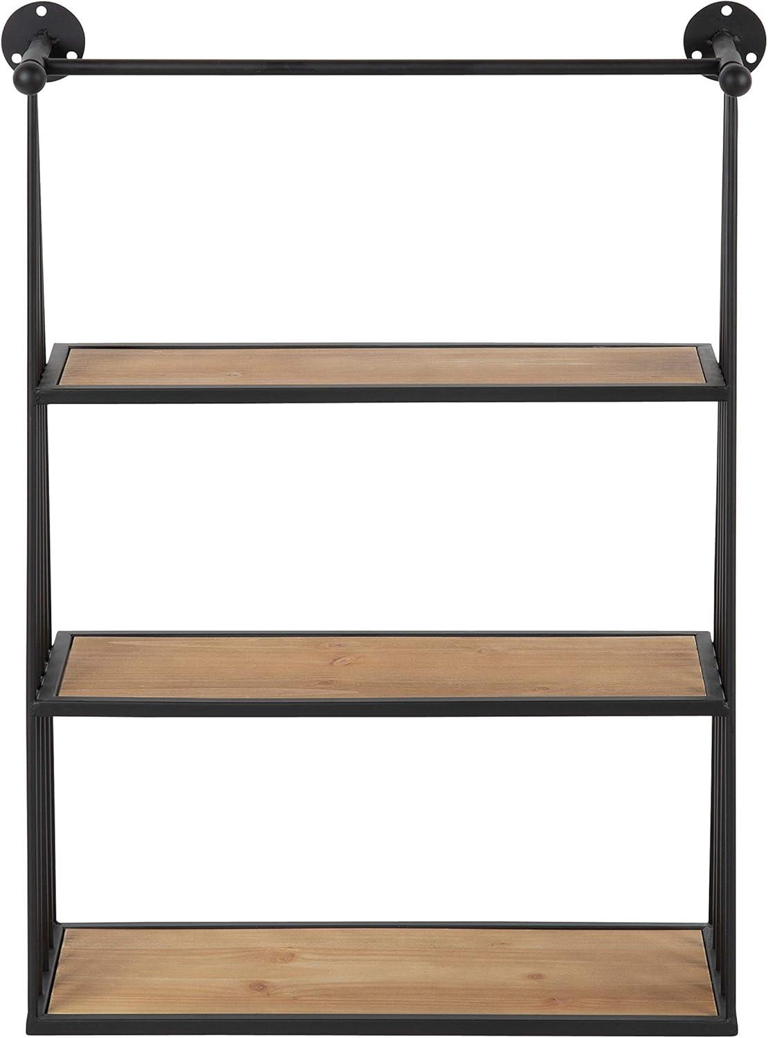 23" x 30" Nevin Wall Mounted Hanging Shelf Rustic Brown/Black - Kate and Laurel: Metal Frame, 3 Open Shelves