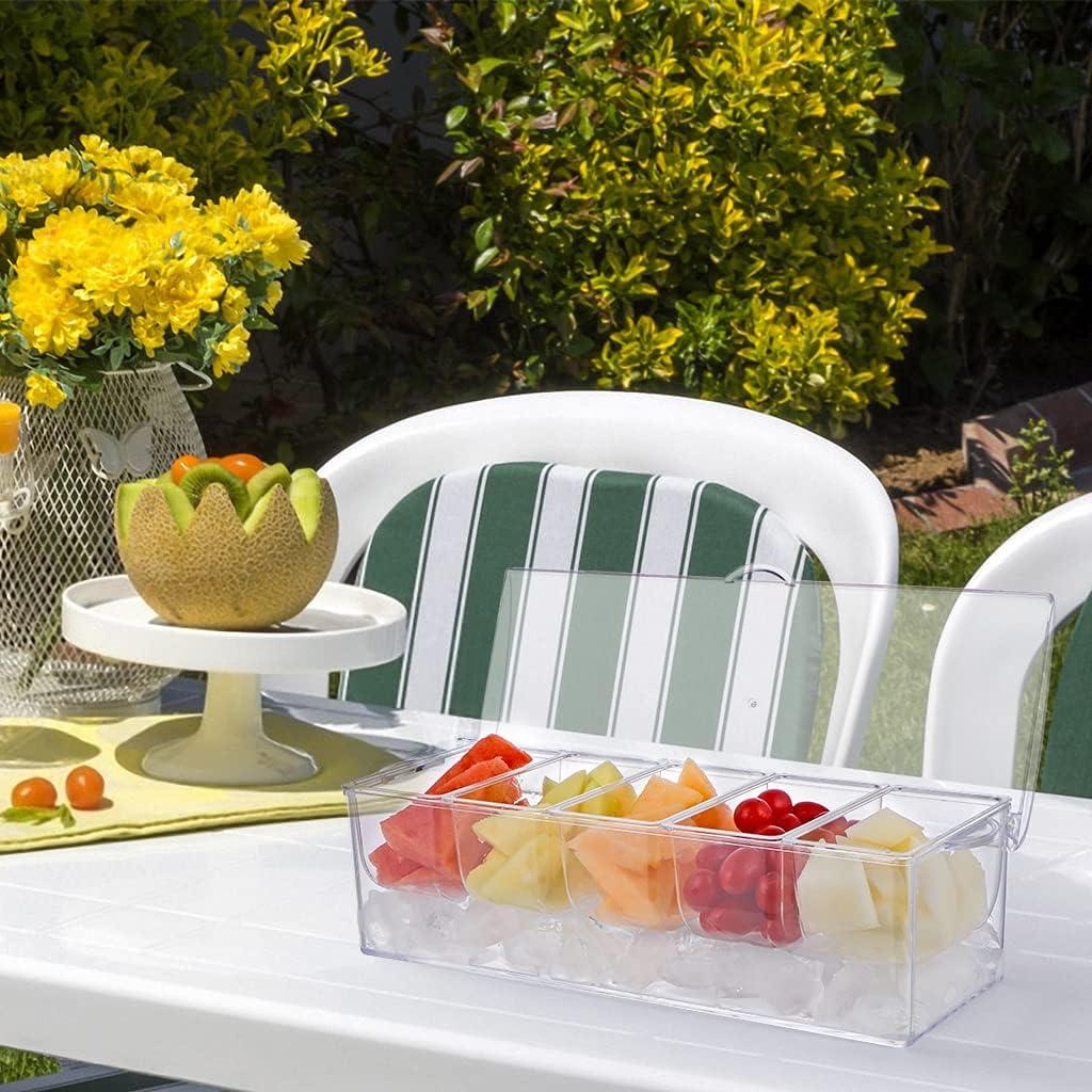 MOLIGOU Chilled Condiment Server with Lid, Chilled Condiment Tray with 5 Removable Compartments, Ice Condiment Serving Containers