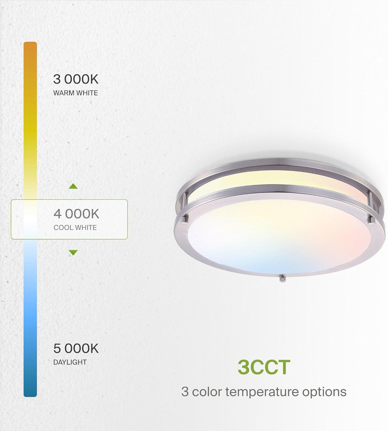 ASD LED 16 Inch Round Flush Mount Light Fixture | 24W 2150LM 3000K-5000K 100-277V | 3CCT, Dimmable, Energy Star, ETL Listed | Close to Ceiling Double Ring Lamp, Low Profile Lighting | Nickel, 2 Pack