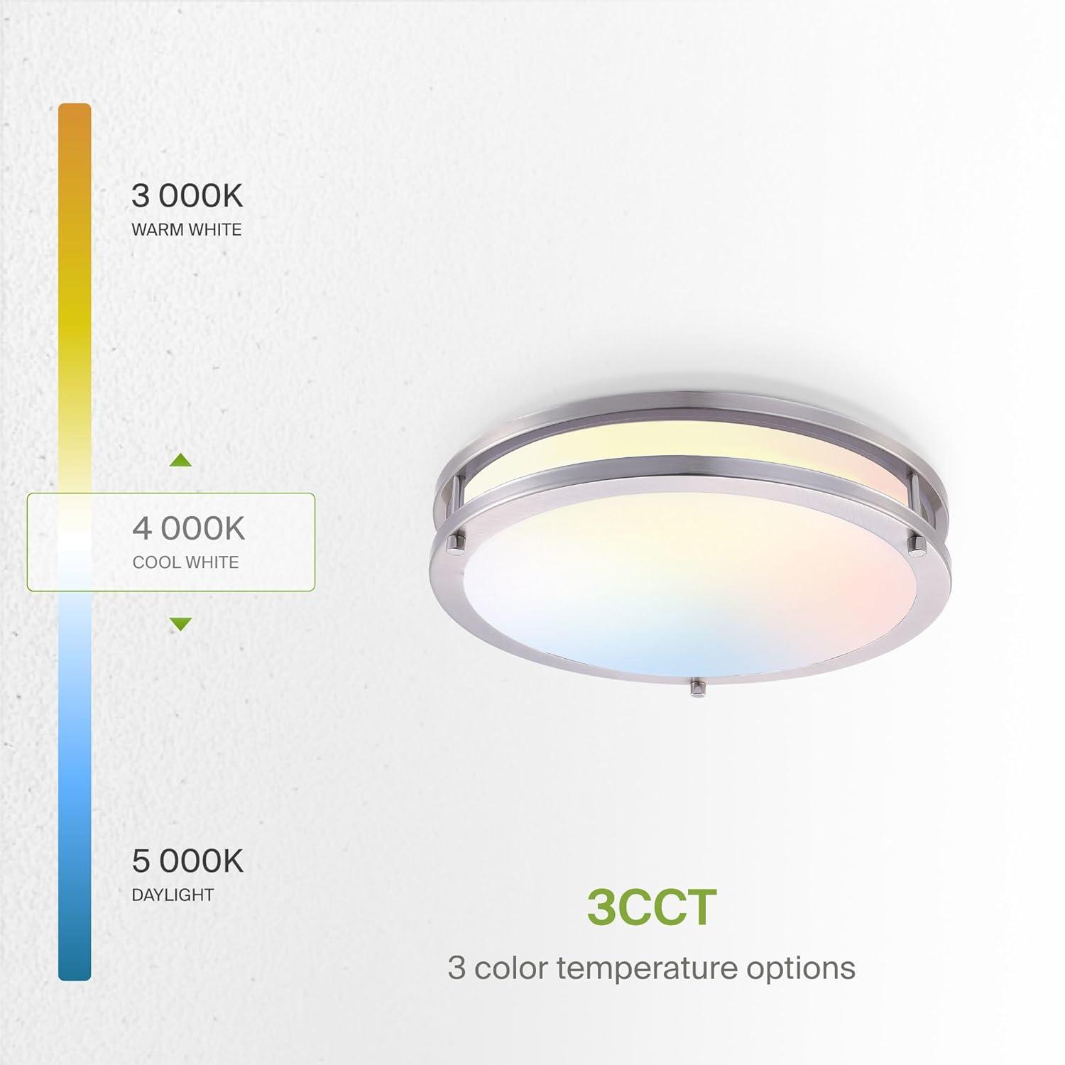 ASD LED 16 Inch Round Flush Mount Light Fixture | 24W 2150LM 3000K-5000K 100-277V | 3CCT, Dimmable, Energy Star, ETL Listed | Close to Ceiling Double Ring Lamp, Low Profile Lighting | Nickel, 2 Pack