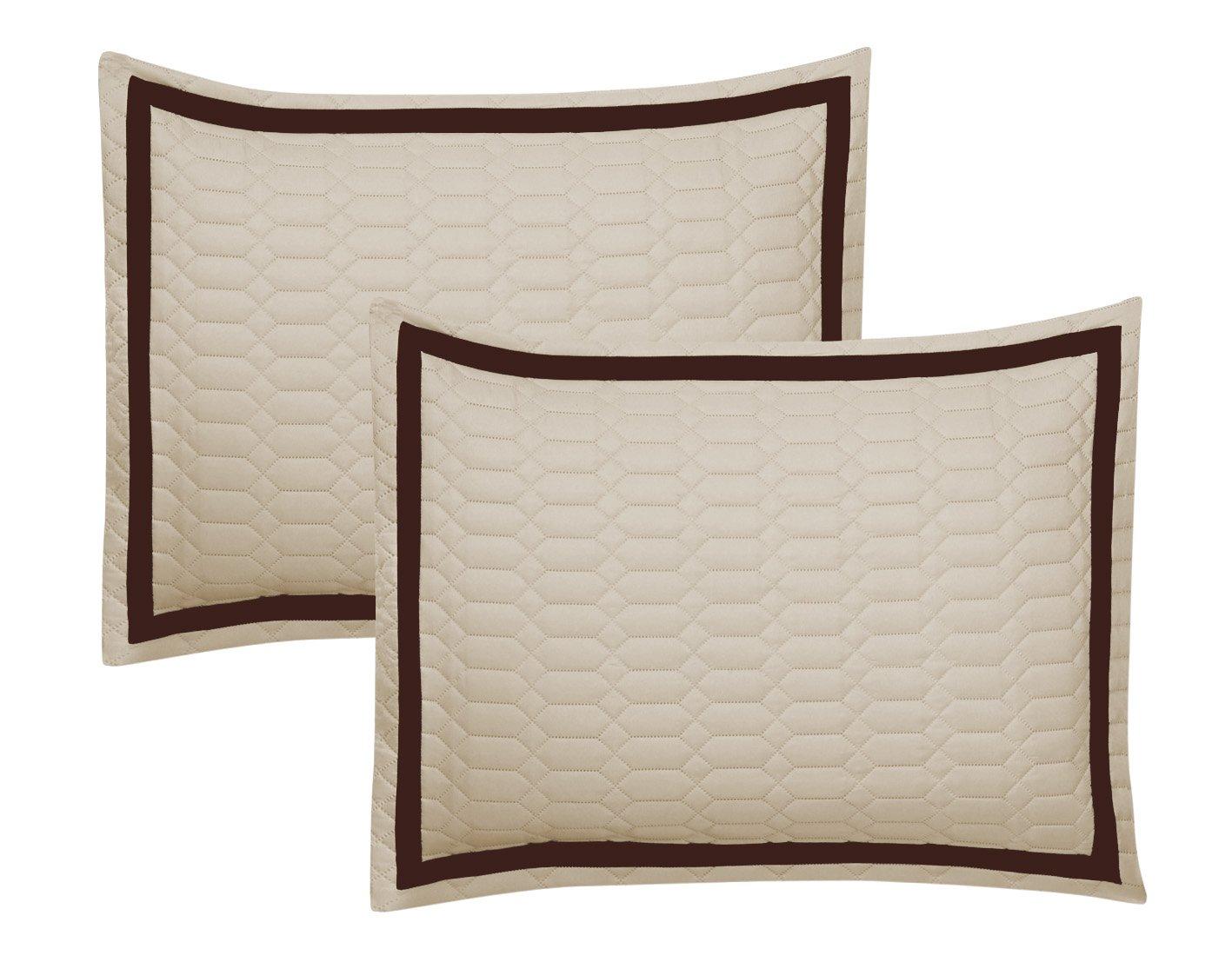 8 Pc. Neal Hotel Collection 2 Tone banded Geometrical Embroidered, Quilt in a bag, Includes sheets set, Shams and