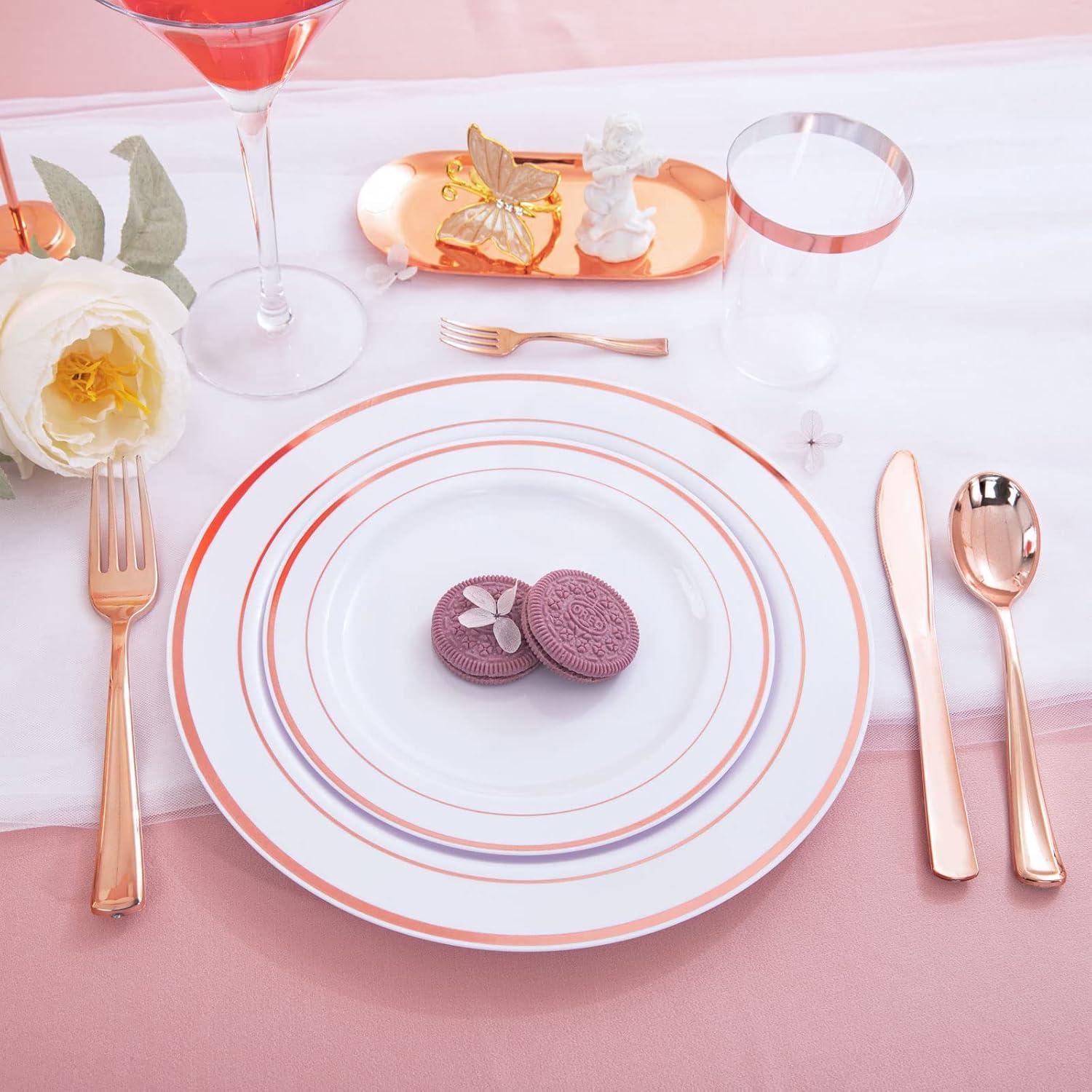 Rose Gold Glossy Plastic Dinnerware Set for 25 Guests