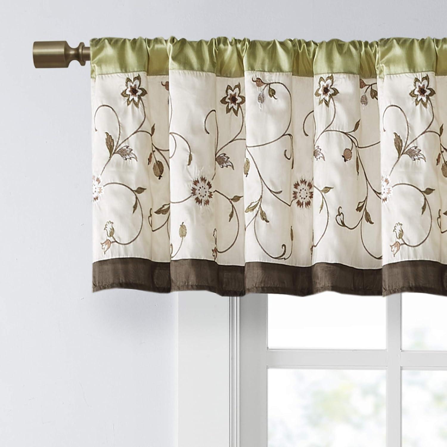 Serene Floral Embroidered 50'' W Window Valance