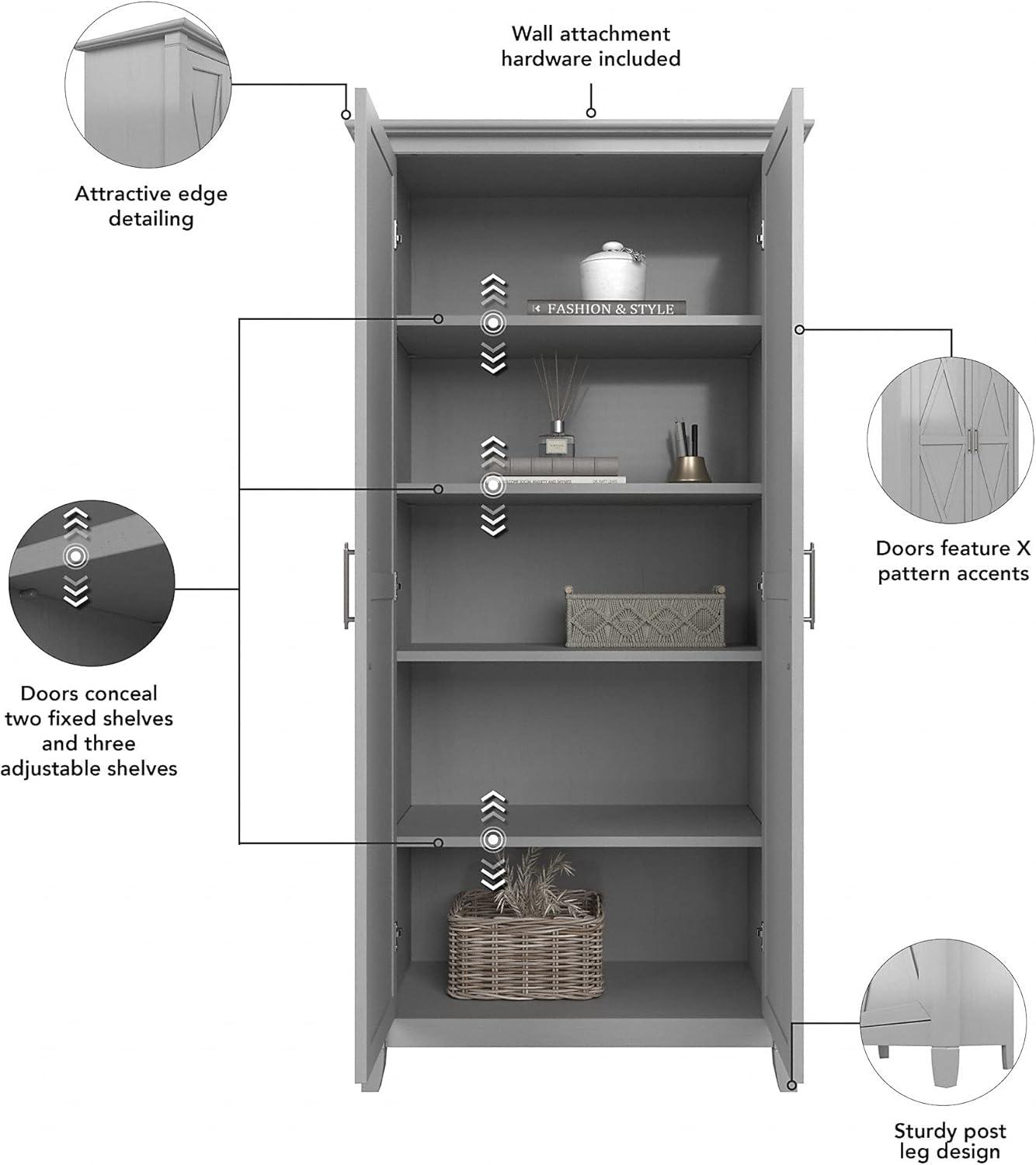 Key West Transitional 66" Cape Cod Gray Kitchen Pantry Cabinet