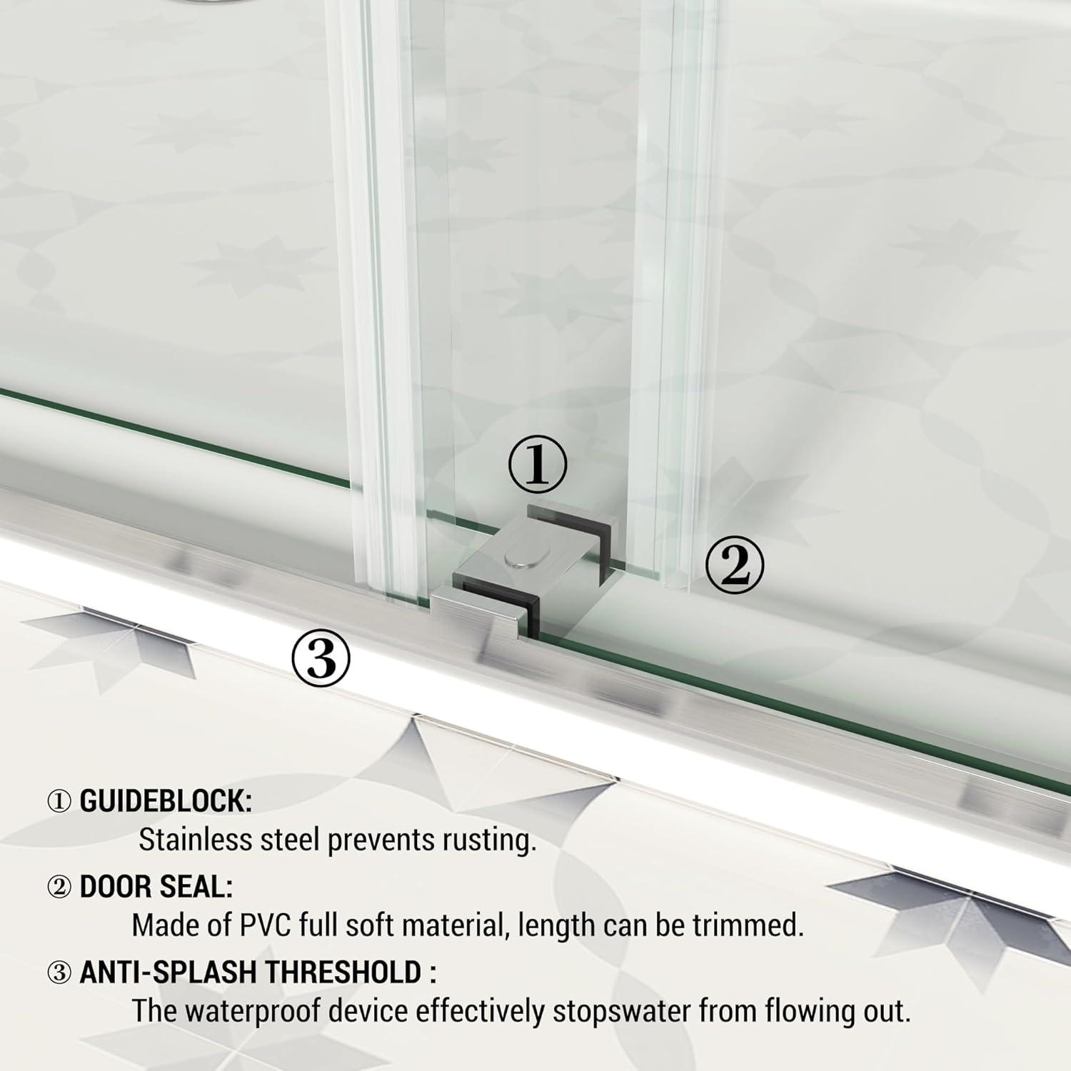 MCOCOD DS01H-7276-BR 72" W x 76" H x 2/5" THK Tempered Glass Double Smooth Sliding Frameless Shower Door with Towel Bar Handle & Knob & Anti-Collision Function