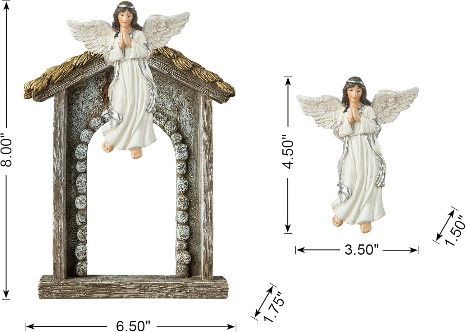 Ivory Resin Nativity Scene Set with Angel and Holy Family