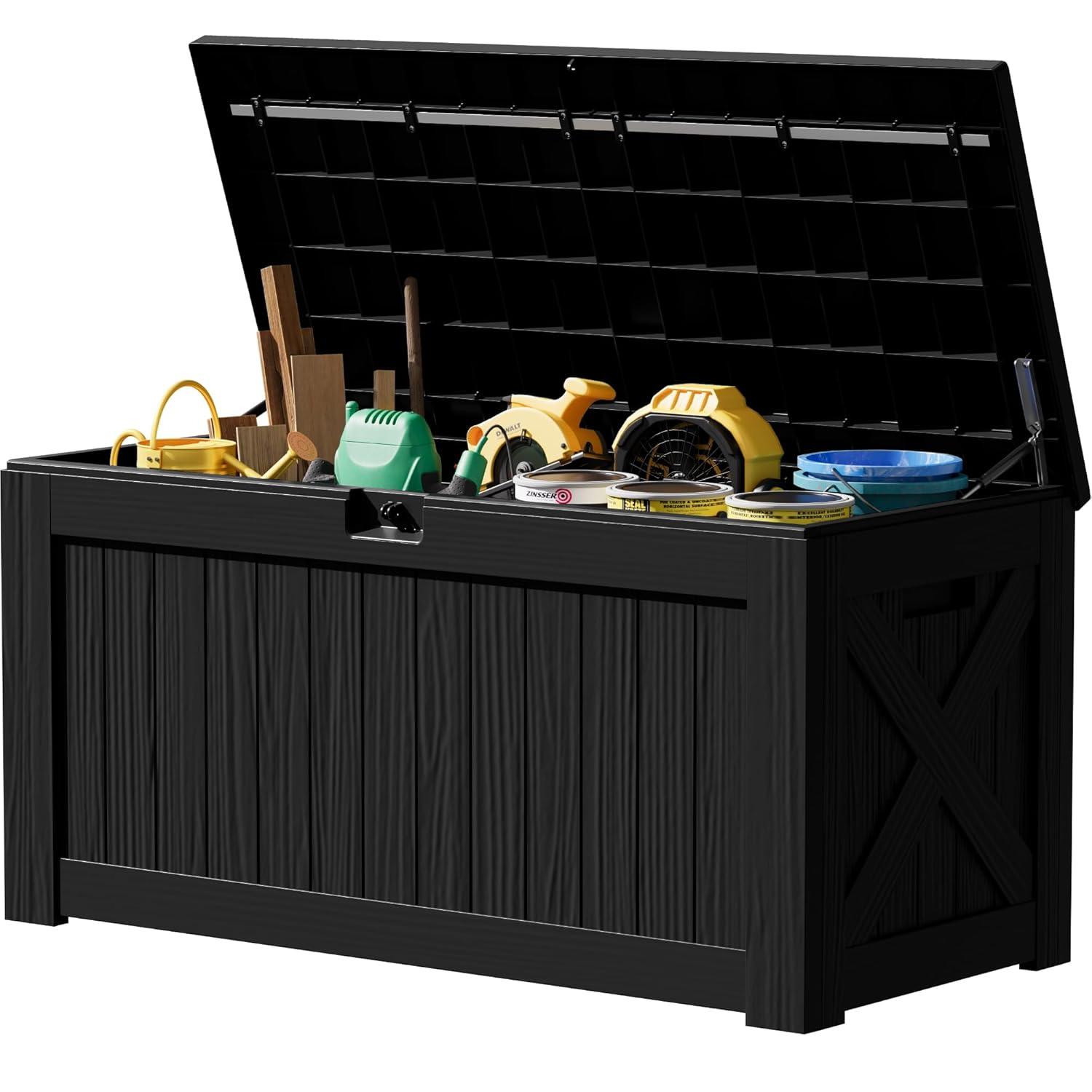 Hokku Designs Waterproof 120 Gallon Large Outdoor Indoor Patio Storage Deck Box , Outside Storage Bin for Cushion Pillows, Towels, Garden Tools