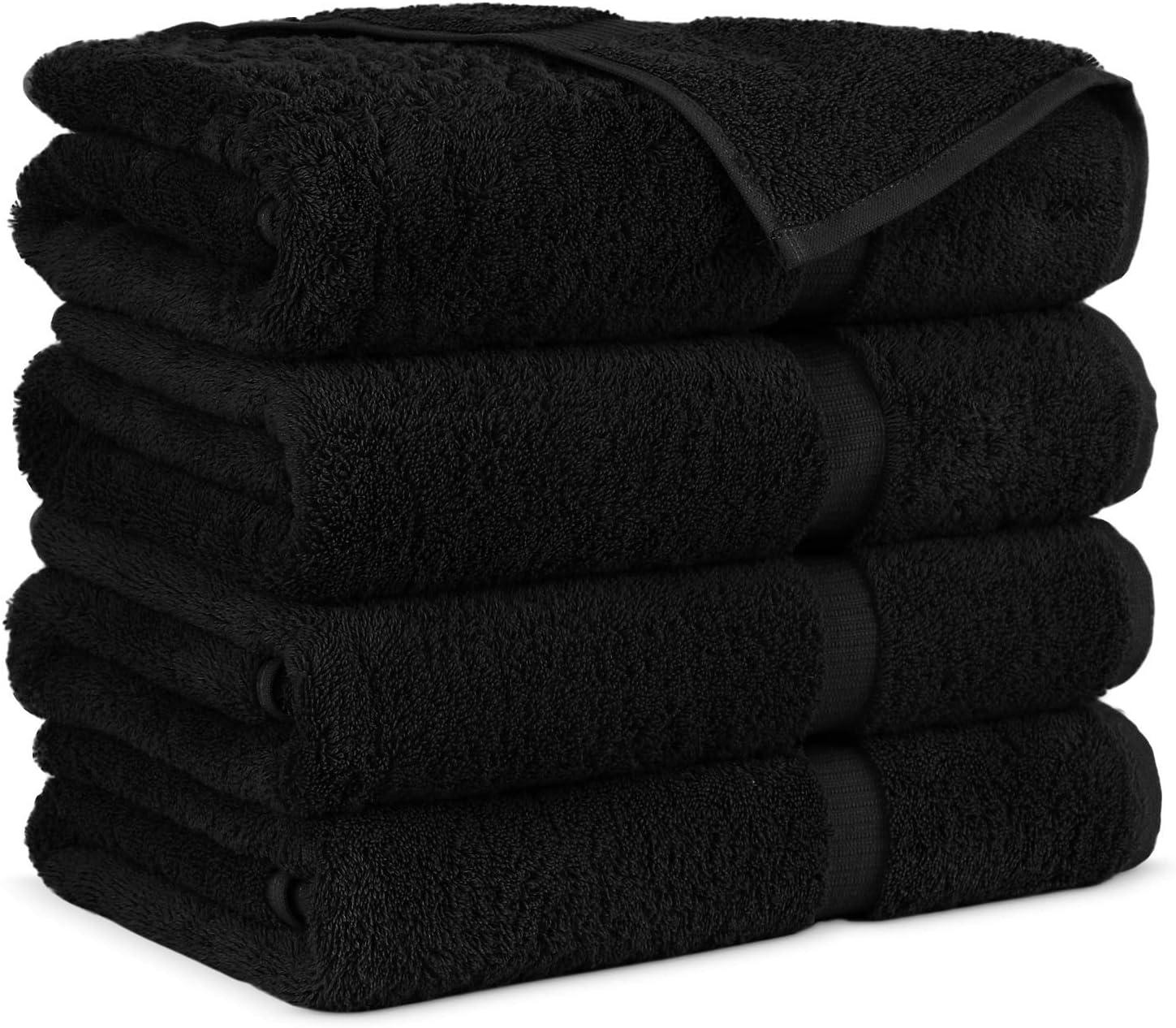 Luxury Hotel & Spa Ultra Soft Hand Towels 100% Turkish Cotton - Black - Set of 4