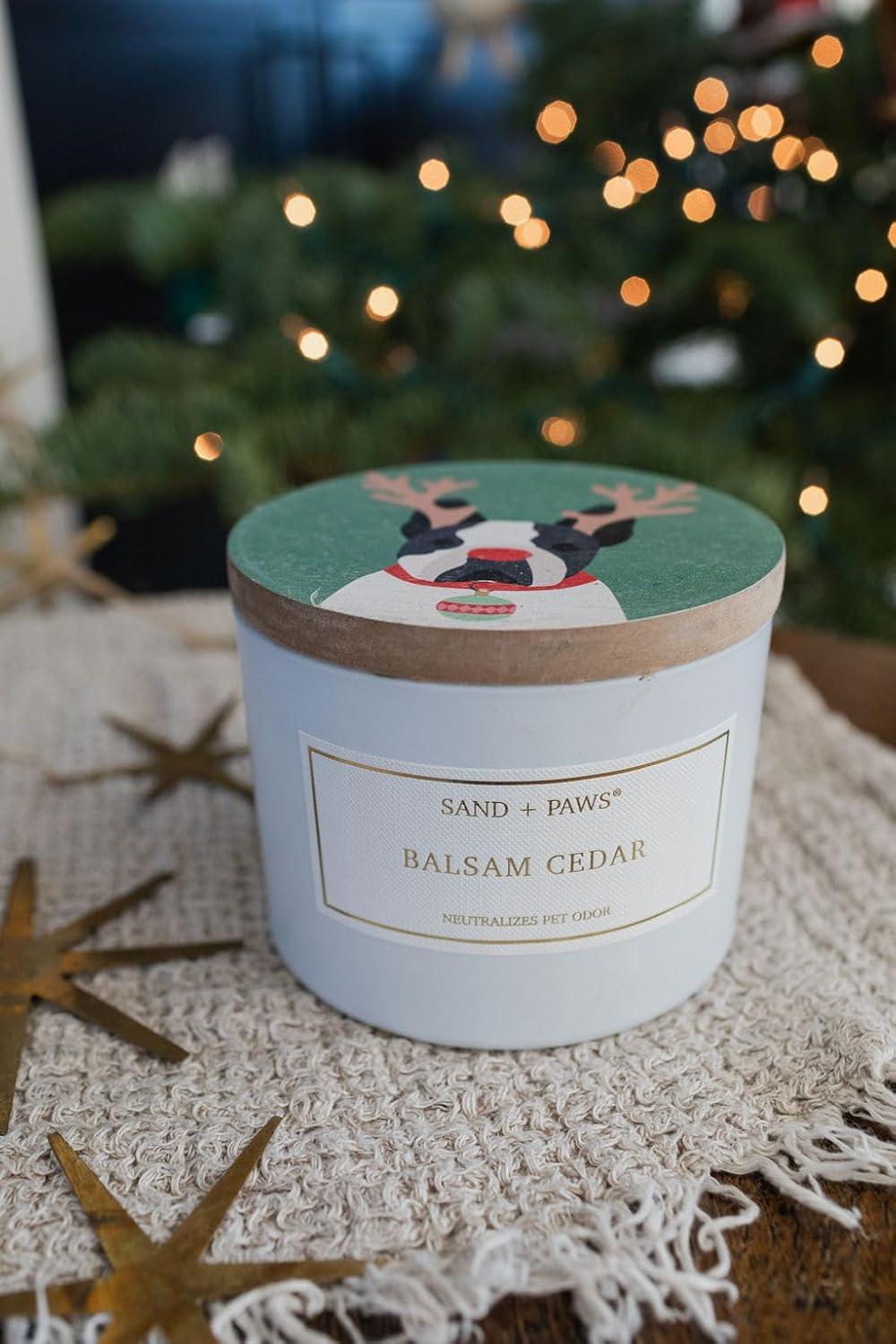 Sand + Paws Scented Candle -Balsam Cedar- Luxurious Air Freshening Jar Candles Neutralize pet Odors and Enhance Home décor – 100% Cotton Lead-Free Wicks - 12 oz