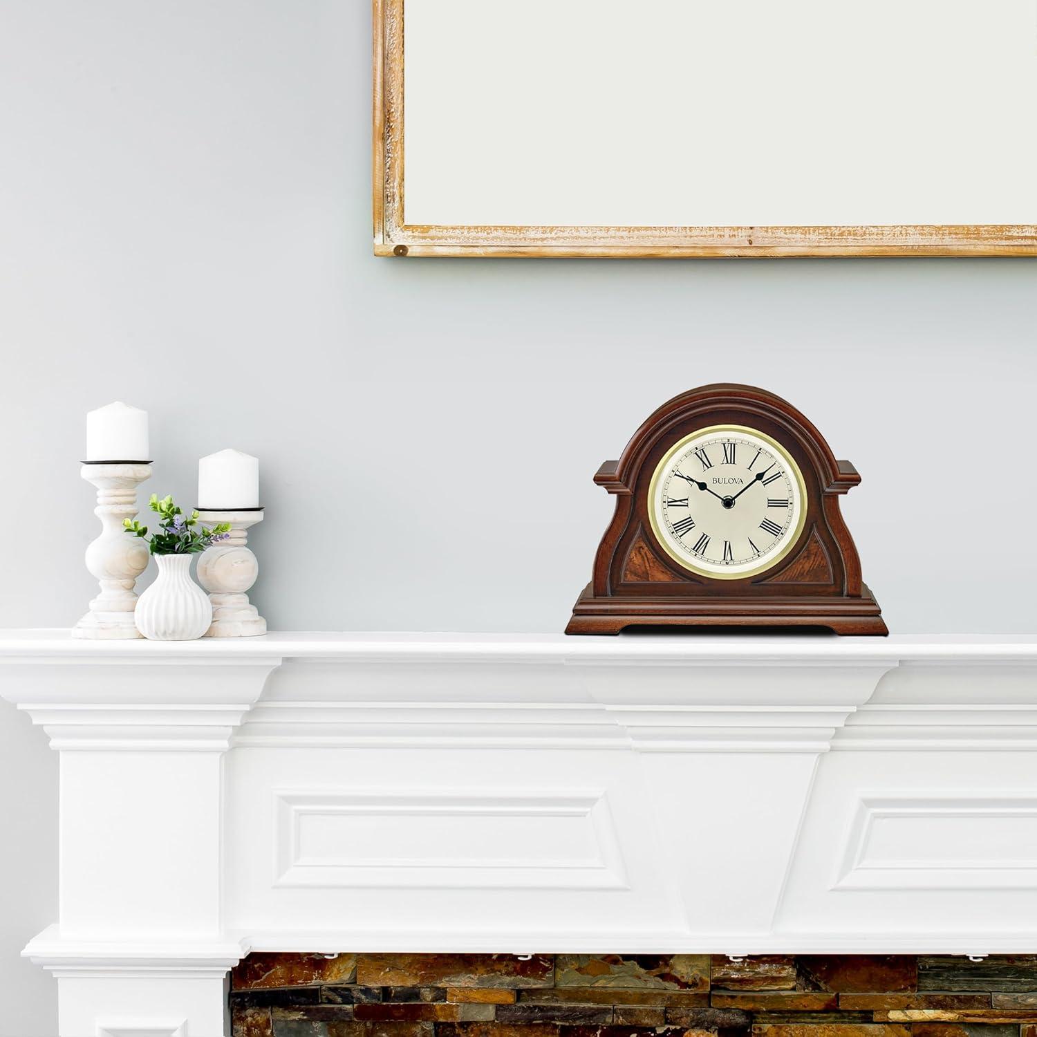 Cherry Wood Analog Mantel Clock with Brass Bezel