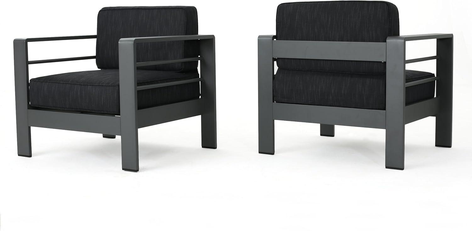 Grady Outdoor Aluminum Club Chairs with Water Resistant Cushions, Set of 2, Grey, Dark Grey