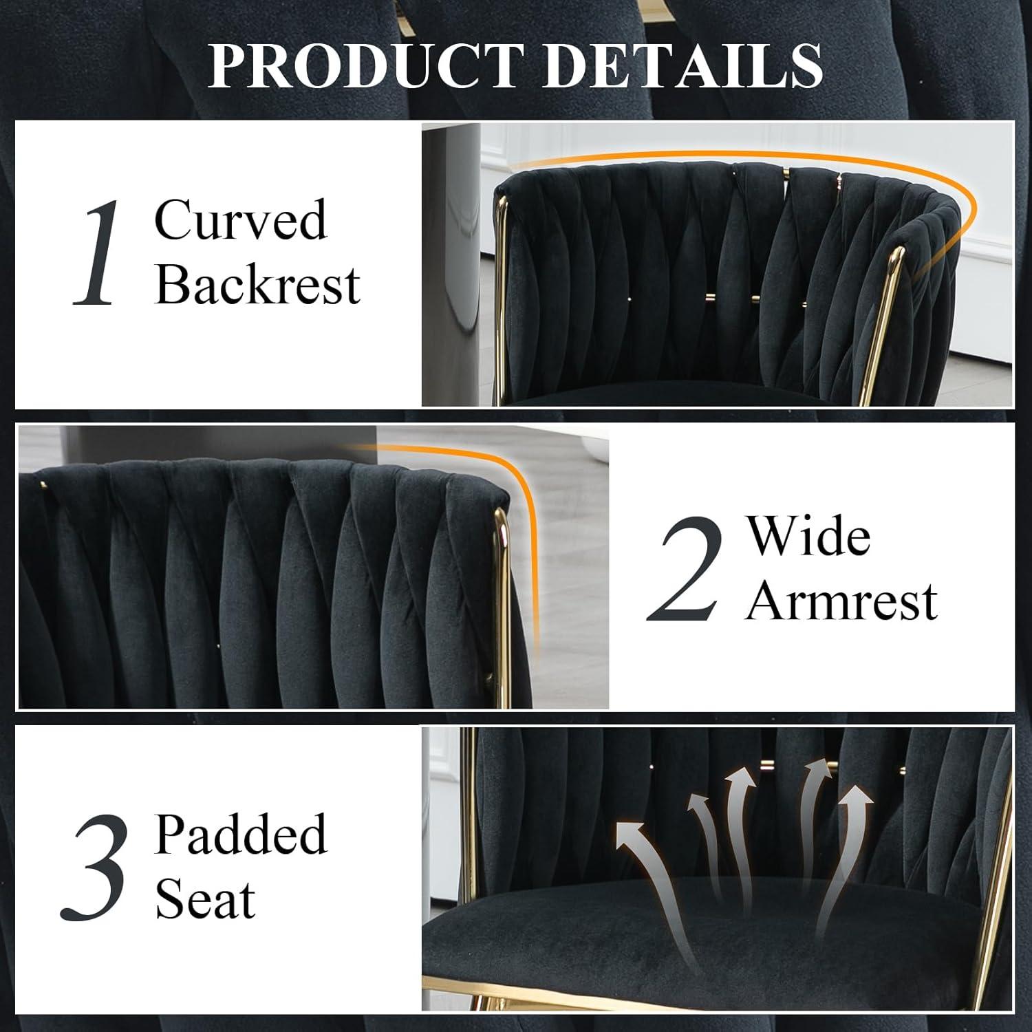 Mercer41 Dining Chairs Set of 2, Woven Upholstered Dining Chairs with Gold Metal Legs(Navy Velvet)