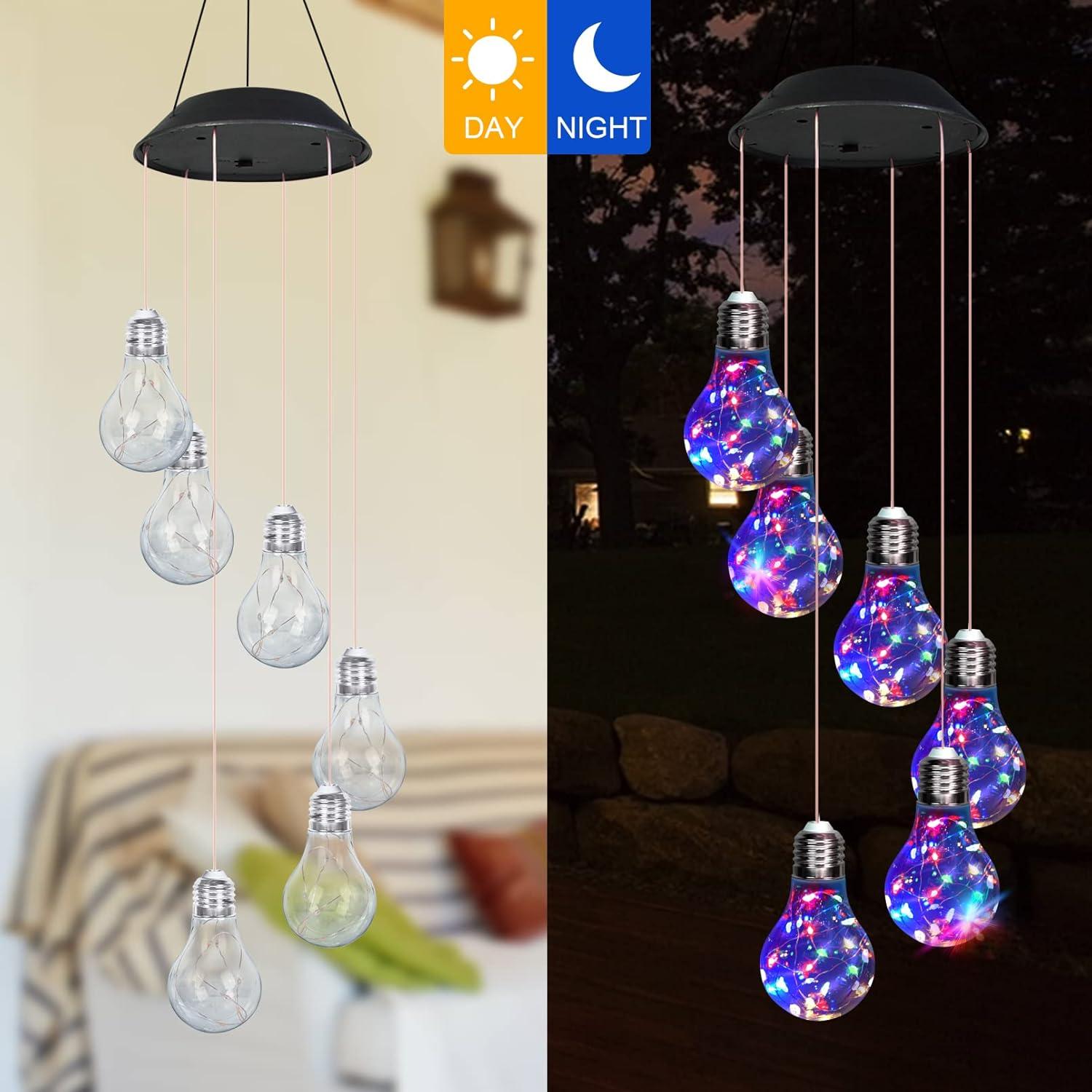 Colorful Solar-Powered Hanging Light Bulb Wind Chimes