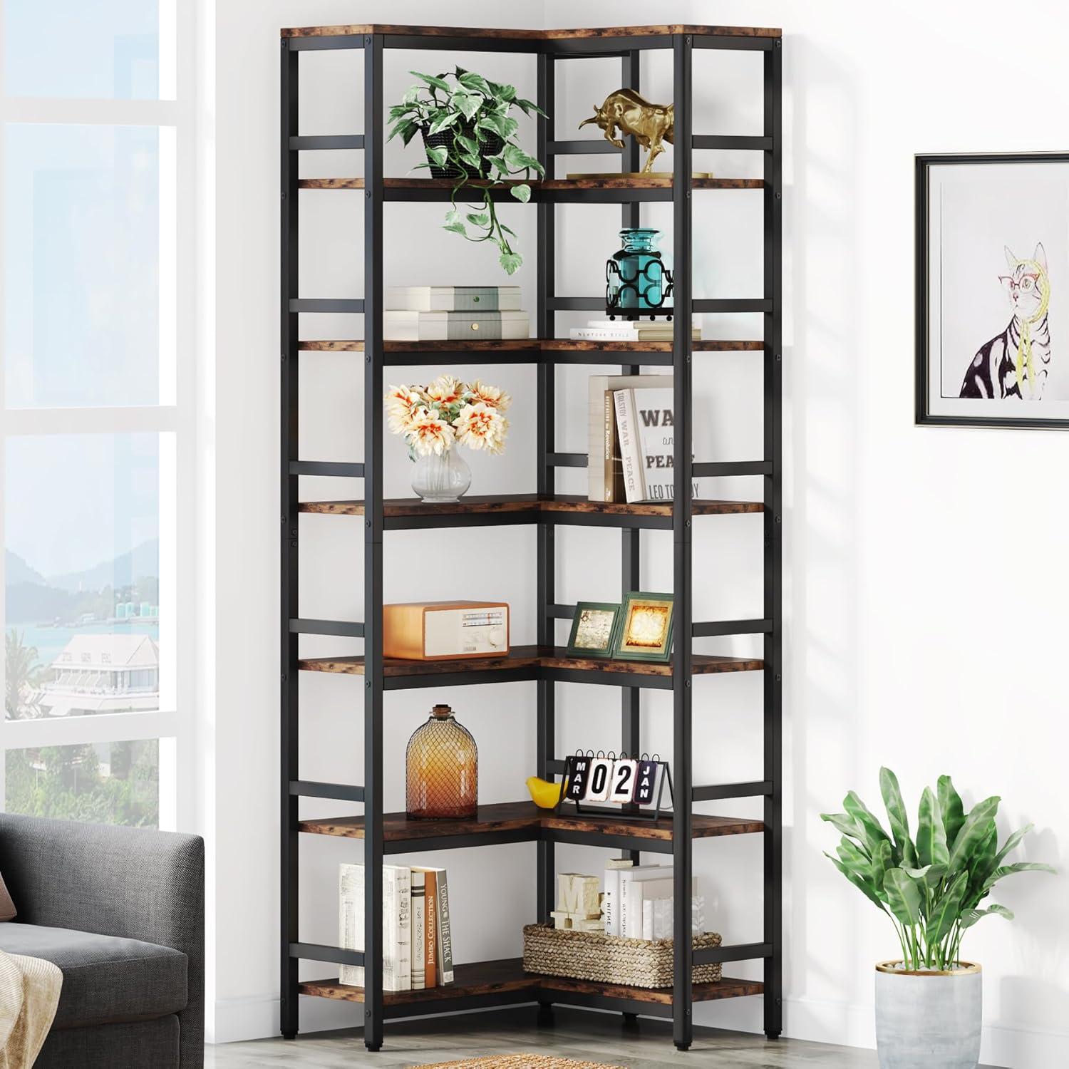 Hommoo 7-Tier Tall Corner Bookshelf