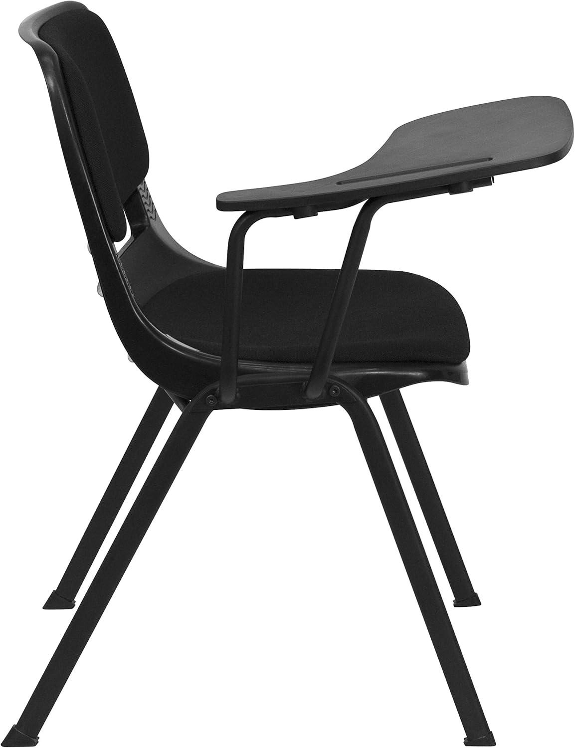 Compact Black Fabric Ergonomic Desk Chair with Flip-Up Tablet Arm