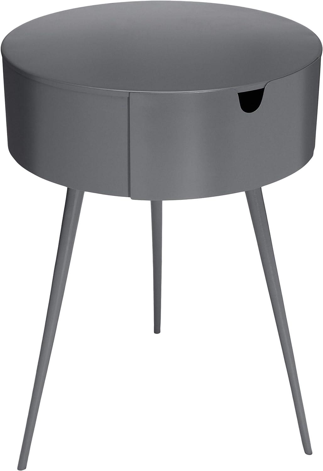 Bali Gray Metal Round Nightstand with Drawer