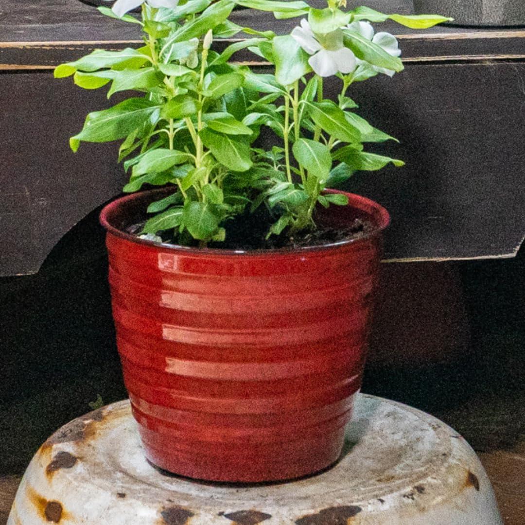 Robert Allen Home & Garden Ironstone 12" Avondale Round Metal Planter in Autumn Blaze