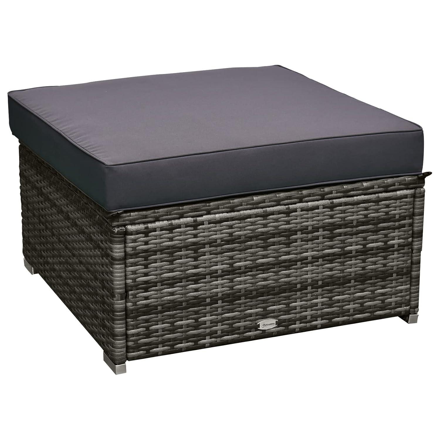 Outsunny 6 Pieces Patio Furniture Sets Outdoor Wicker All Weather PE Rattan Sectional sofa set with Ottoman, Cushions & Tempered Glass Desktop, Gray